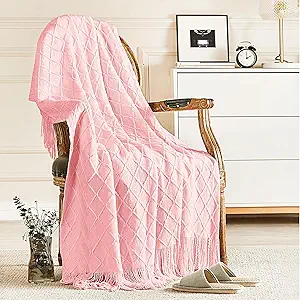 inhand Knitted Gift Throw Blankets for Couch and Bed,Valentines Day Decor Blanket for Her Him Girlfriend Wife, Pink Romatic Lightweight Decorative with Tassel, Farmhouse Warm Woven for Women, 50"x60"