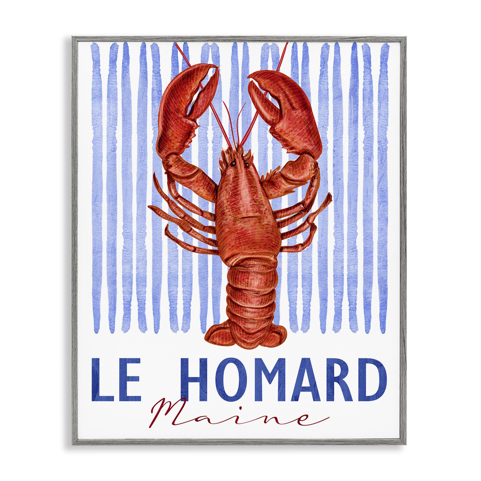 Stupell Industries Farmhouse Gray (Textured) 'Le Homard Nautical Stripes'| Framed Giclee Art