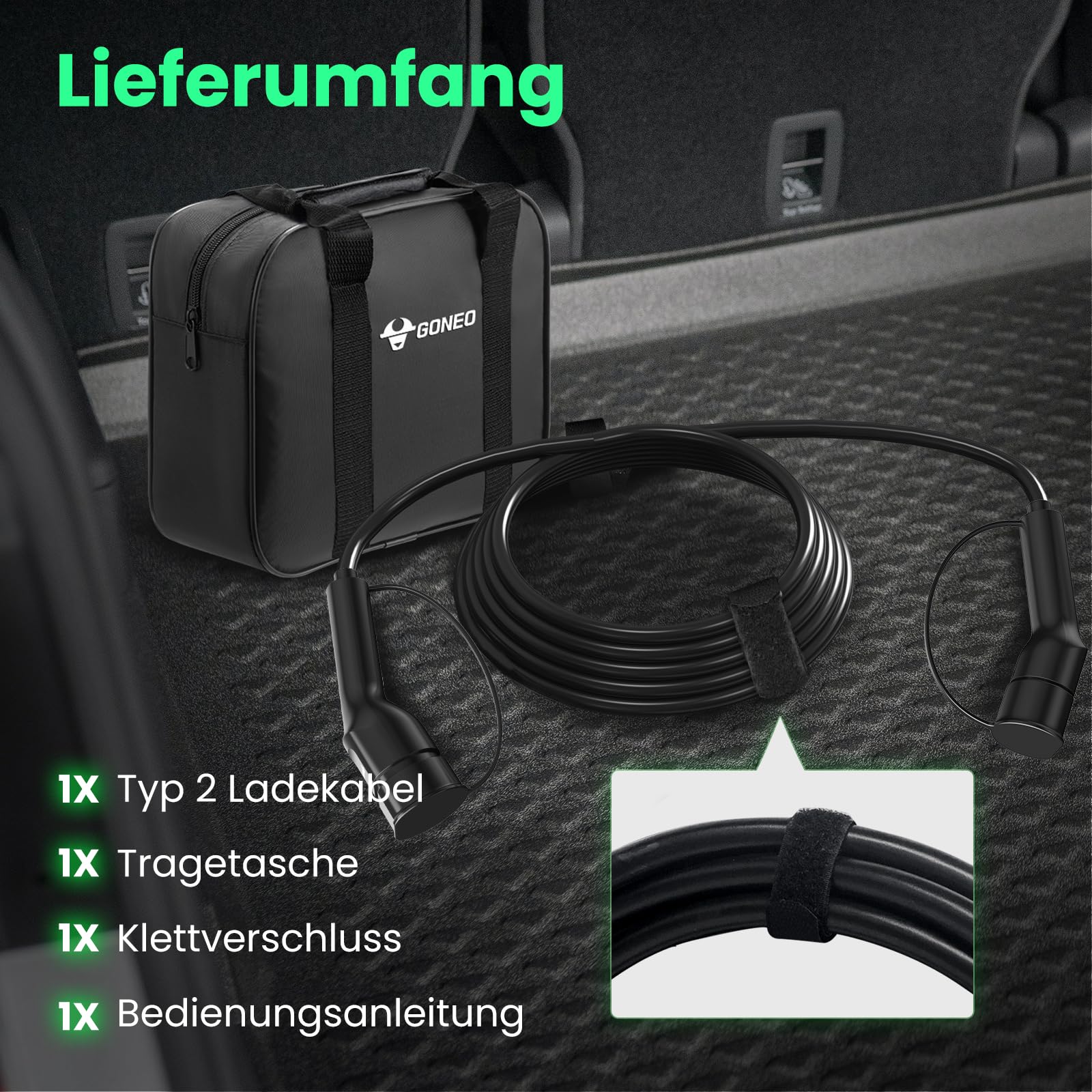 GONEO Typ 2 Ladekabel 11kW 5M 16A Ladekabel Elektroauto 3 Phasig für E Auto EV/PHEV Mode 3 mit Tasche Geeignet für Model S/3/X/Y e-Golf ID.3 i3/i8