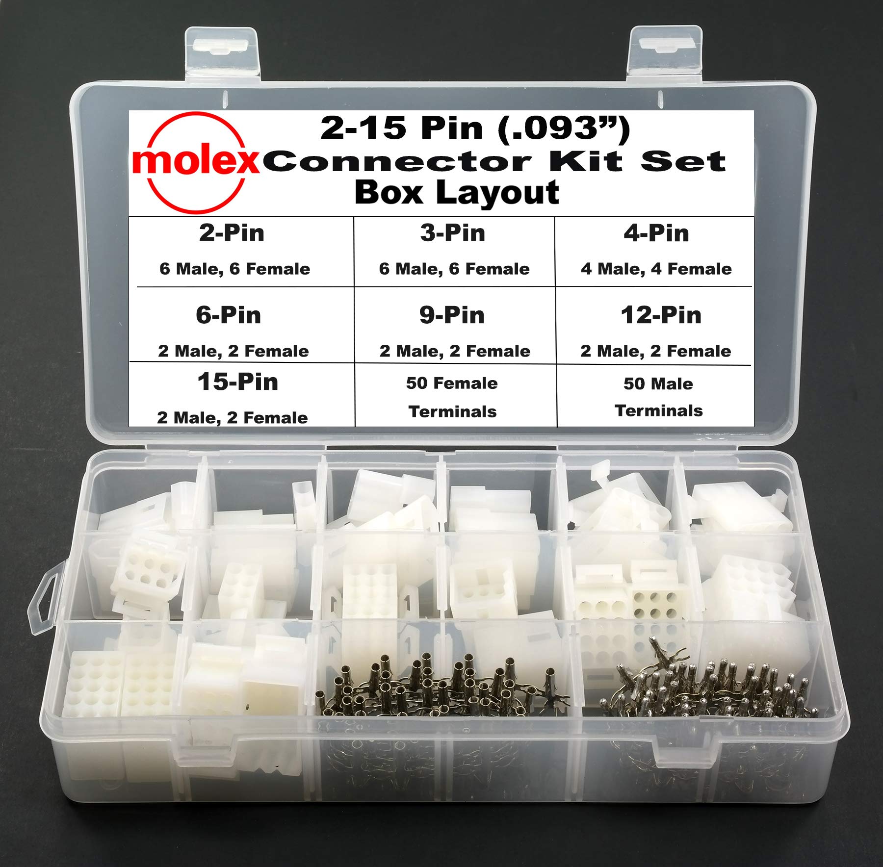 Molex 2-15 Pin ~14.0A~ Connector Kit (155pc ~18-22 AWG)