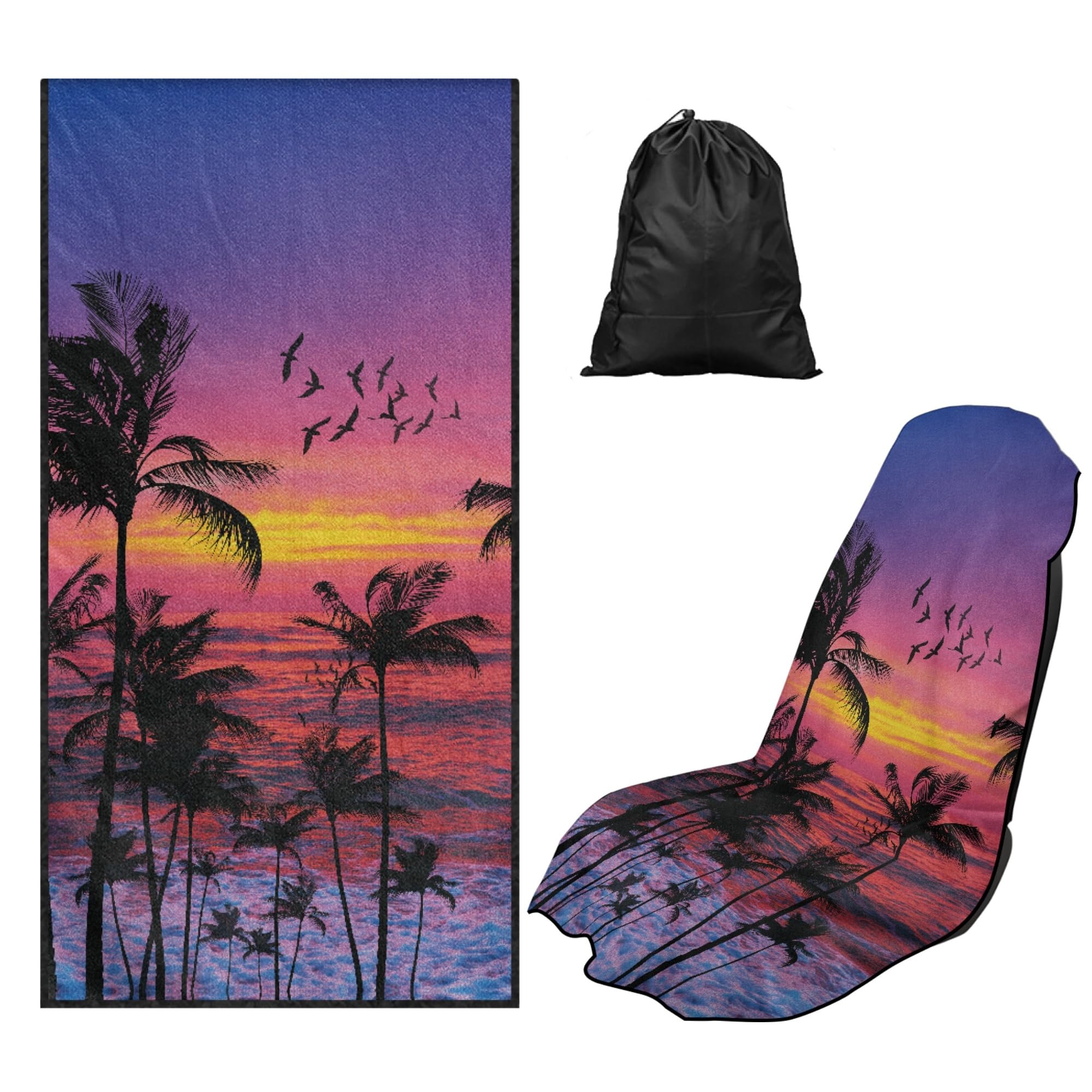 JOAIFO Automotive Seat Covers with Sweat Absorption - Beach Palm Tree Car Towels, Yoga Mat Towel, Seat Protector for Front Seats (Microfiber Truck