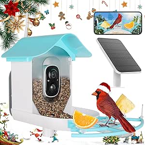 Bird Feeder with Camera - Smart Solar Powered Bird Feeder with 1080P FHD, Auto Motion Detect & Notify, AI Identify 10000+Bird Watching, Wireless Bird Camera Ideal Present for Bird Lover - Blue asin的图片