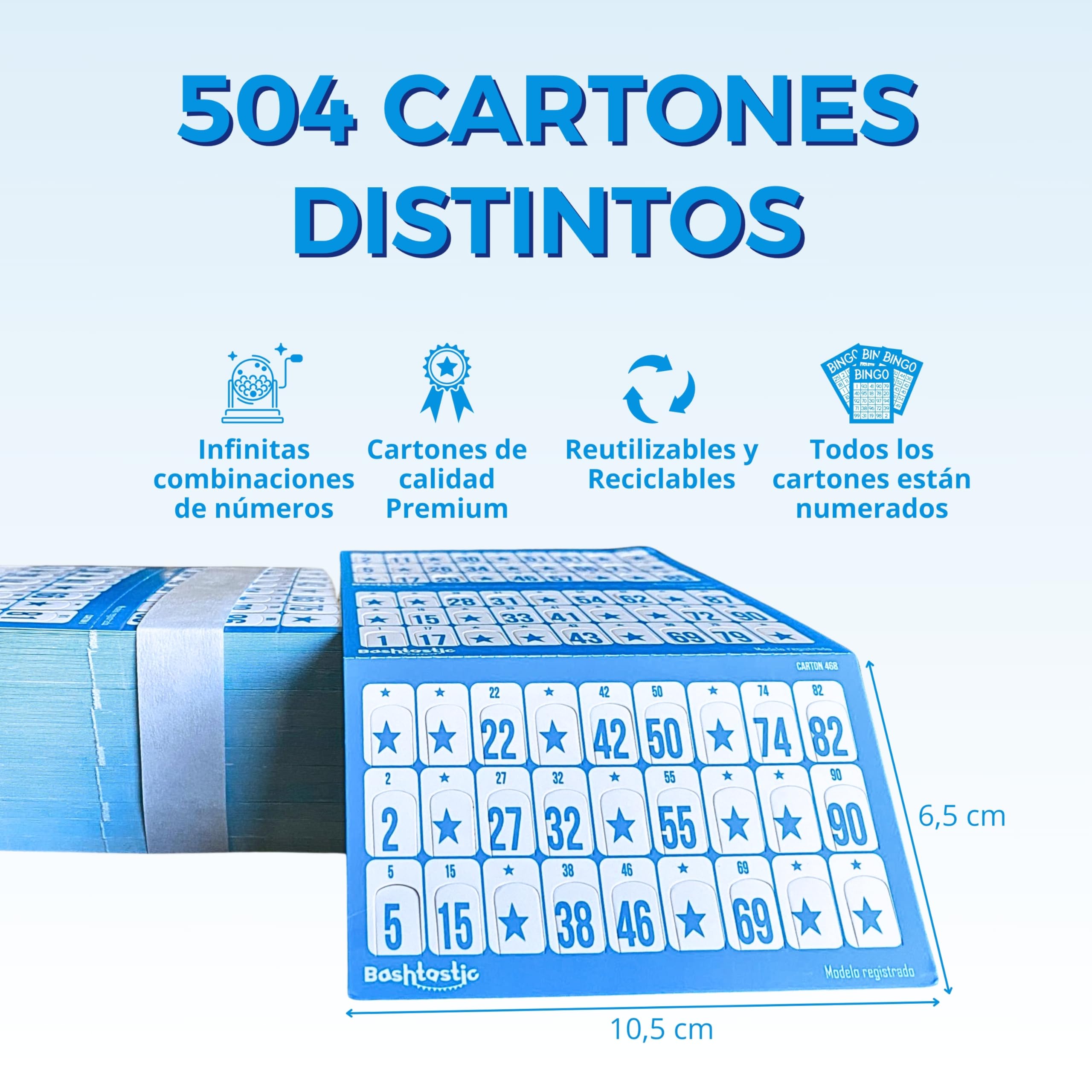 504 Cartones Bingo Troquelados - Cartones Bingo para Jugar a Bingo Juego de Mesa Adulto, Bingo Cartones 90 Bolas, Reutilizables y Todos Distintos Entre sí (Azul, 504 Cartones)
