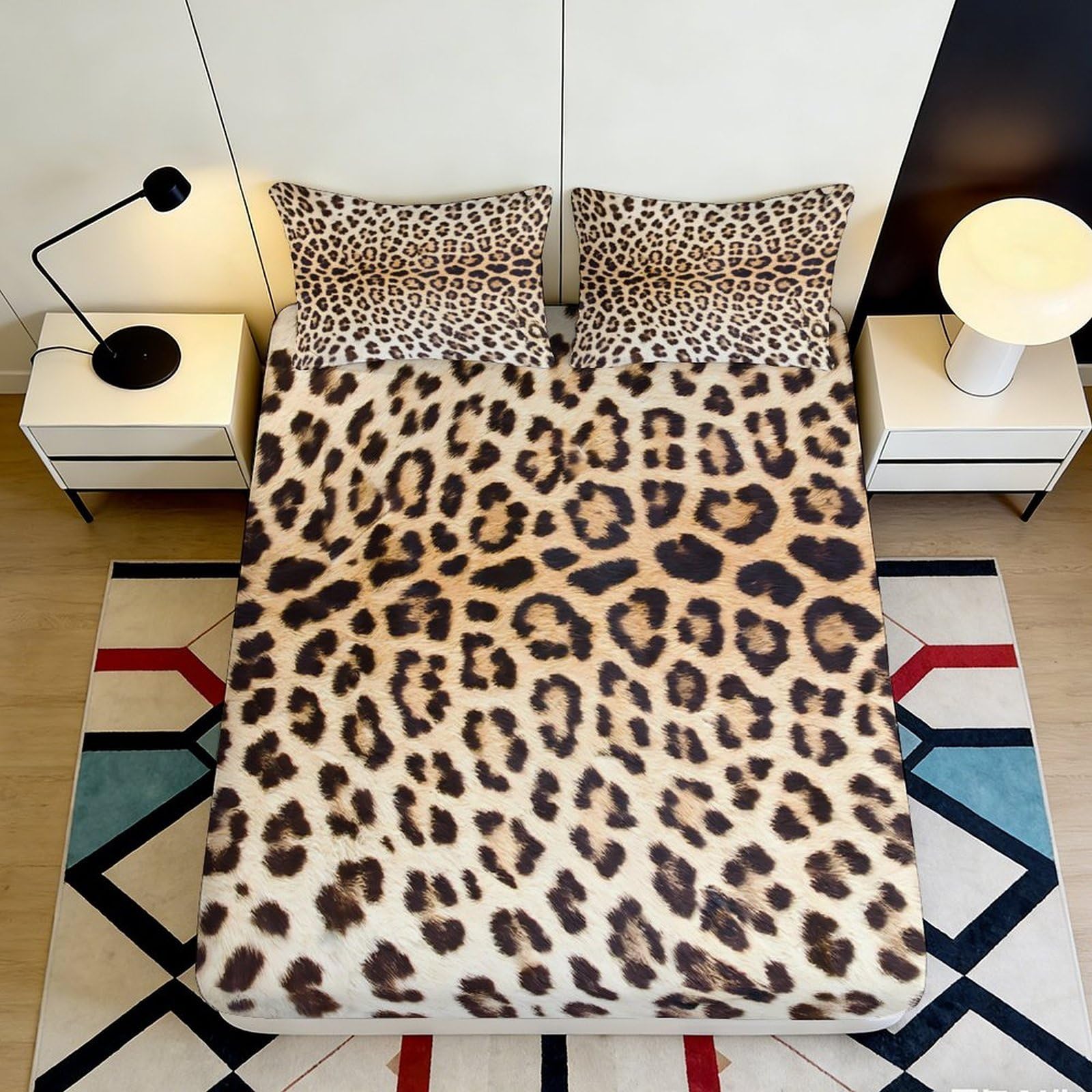3D Printed Leopard Print Fitted Sheet Microfiber Soft Breathable Animal Pattern Bed Cover for Bedroom Dormitory Guest Room Mattress Protection 160x200x25cm