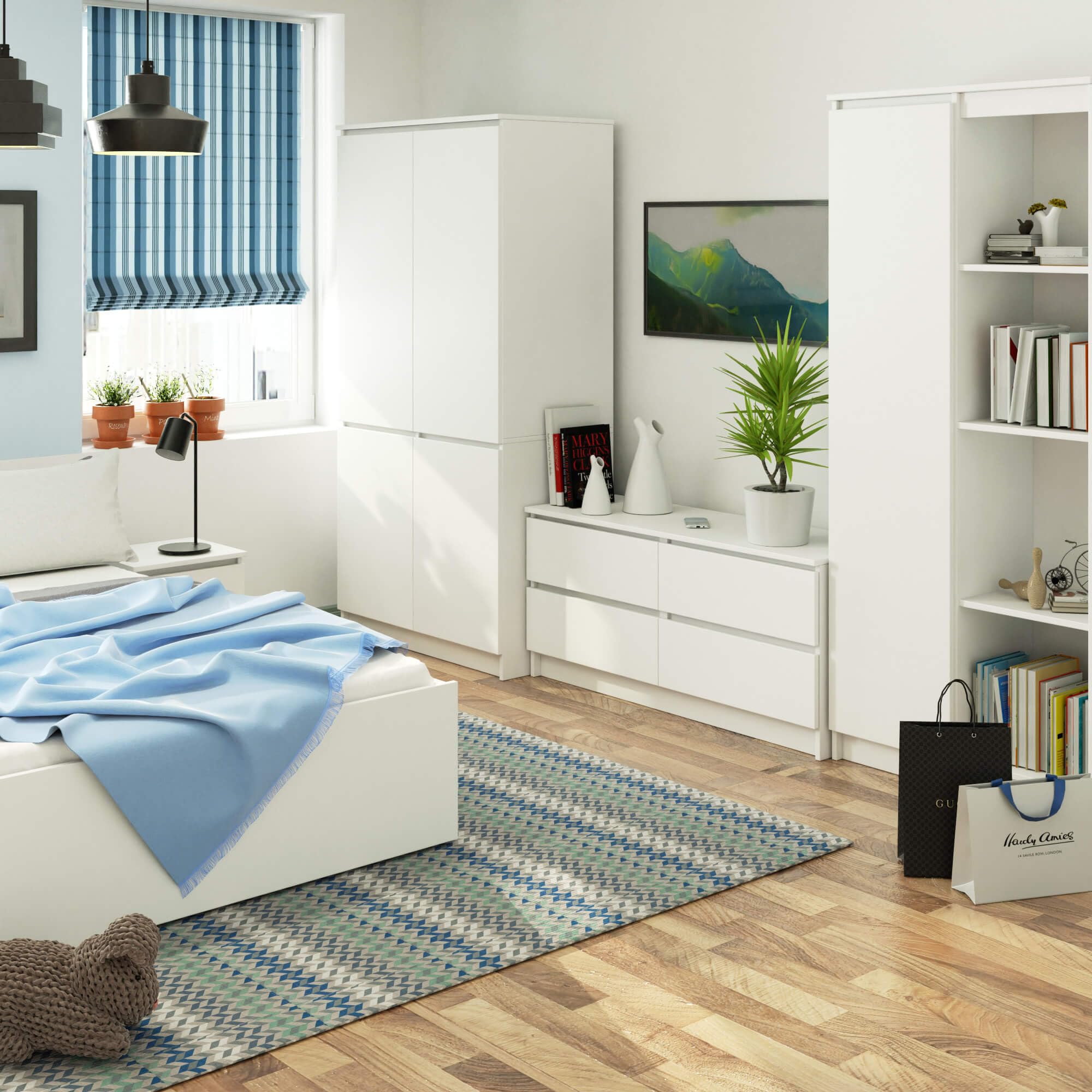 AKORD Schrankaufsatz S90 90 cm | Kleiderschrank mit 4 Türen | Garderobenerweiterung | Erweiterung für einen Kleiderschrank | B90 x H180 x T51 cm | Gewicht 66,6 kg | Weiß