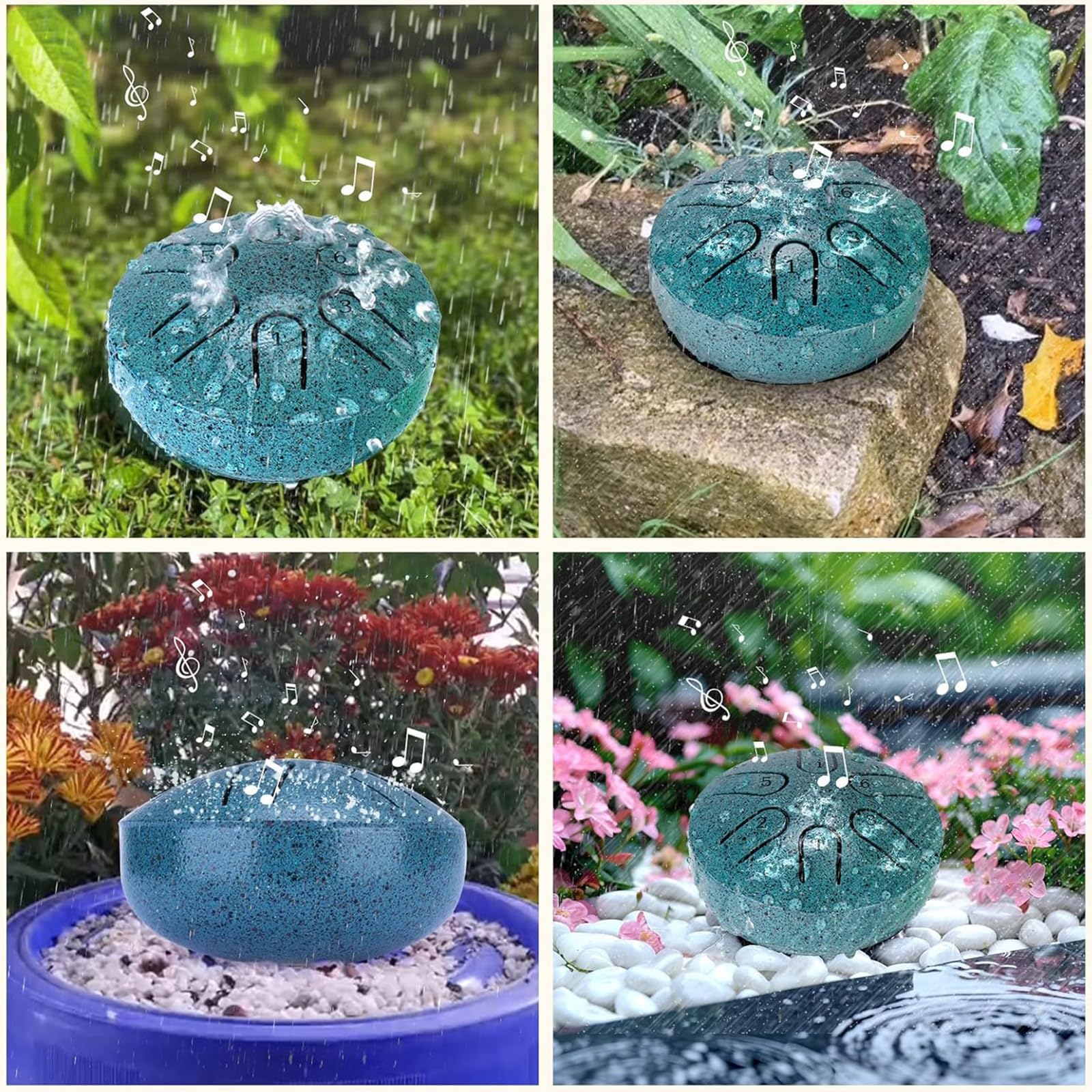 Tamburo antipioggia per giardino esterno, 7,6 cm, 6 note, in acciaio, la risonanza armoniosa dei suoni naturali, sincronizzato con il ritmo della natura, mini strumento a tamburo per pioggia
