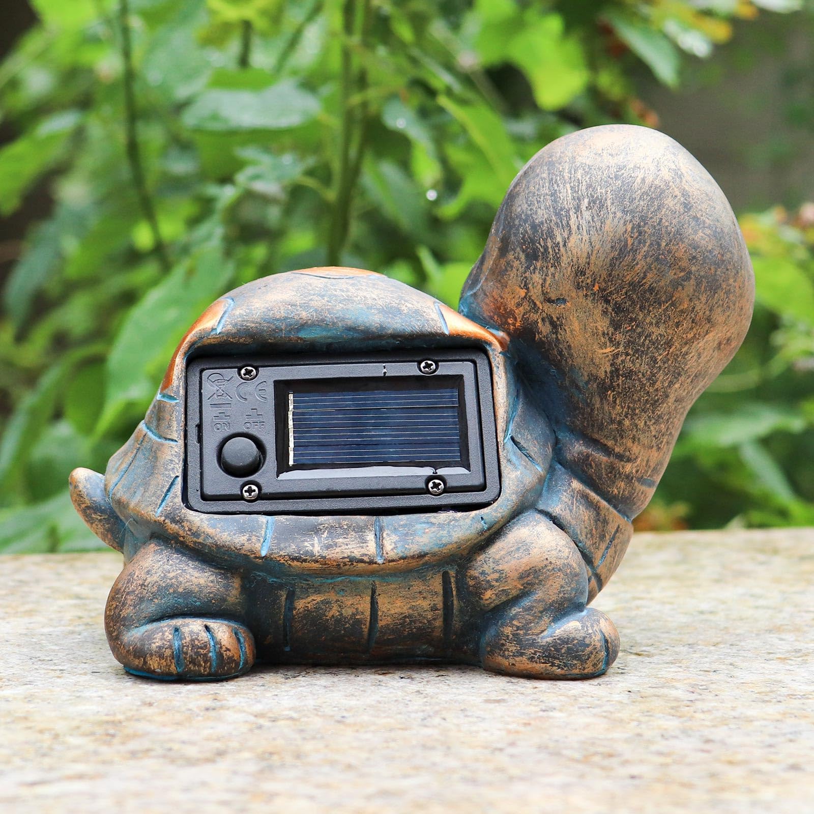 Dnoifne Outdoor Statues Tortoise Solar Garden Decor Statue, Resin Tortoise Garden Ornament with Solar Lights, Bronze, Brown, Green