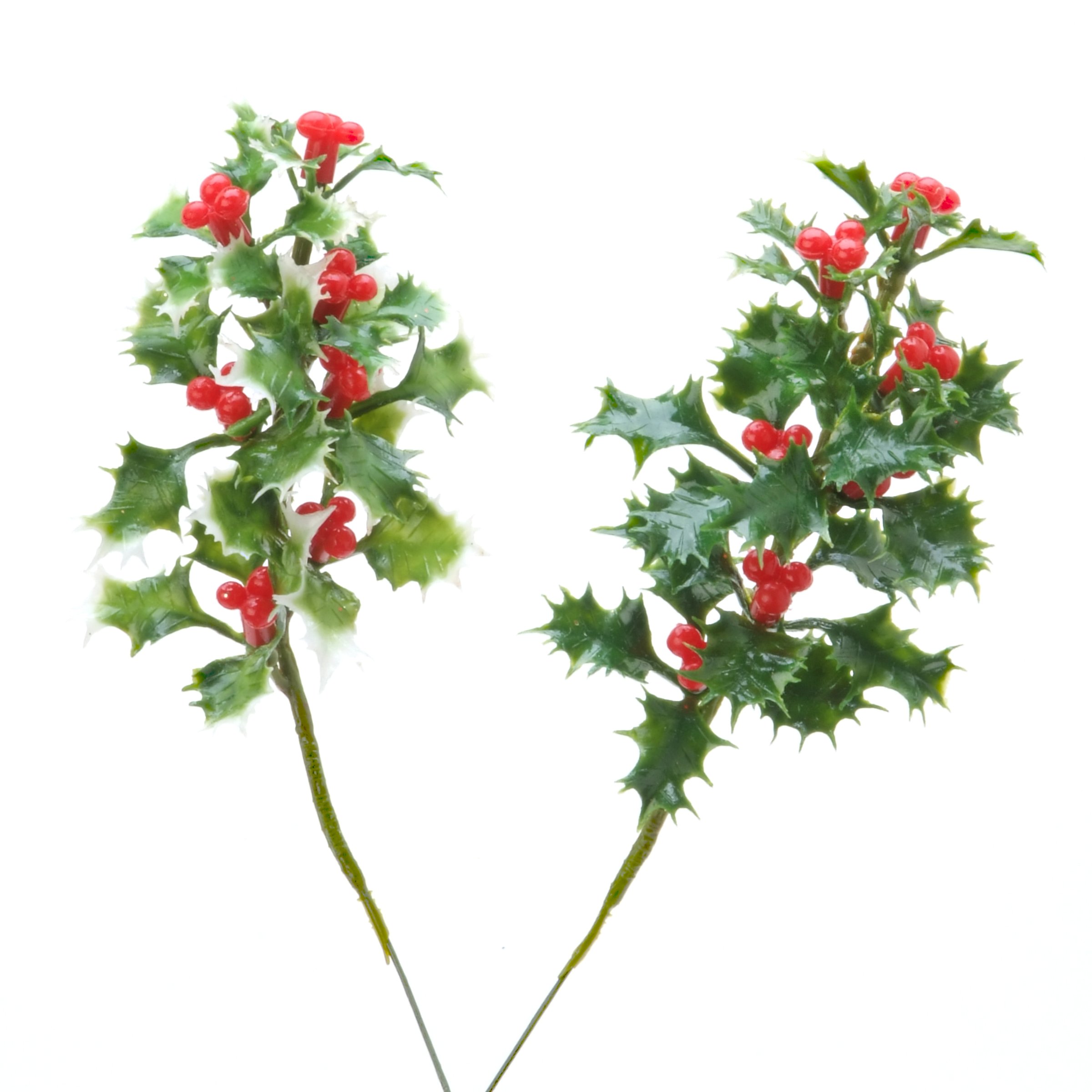 DariceDS-6204 Holly Pick Green Variegated Leaf with Red Berries, 7-Inch