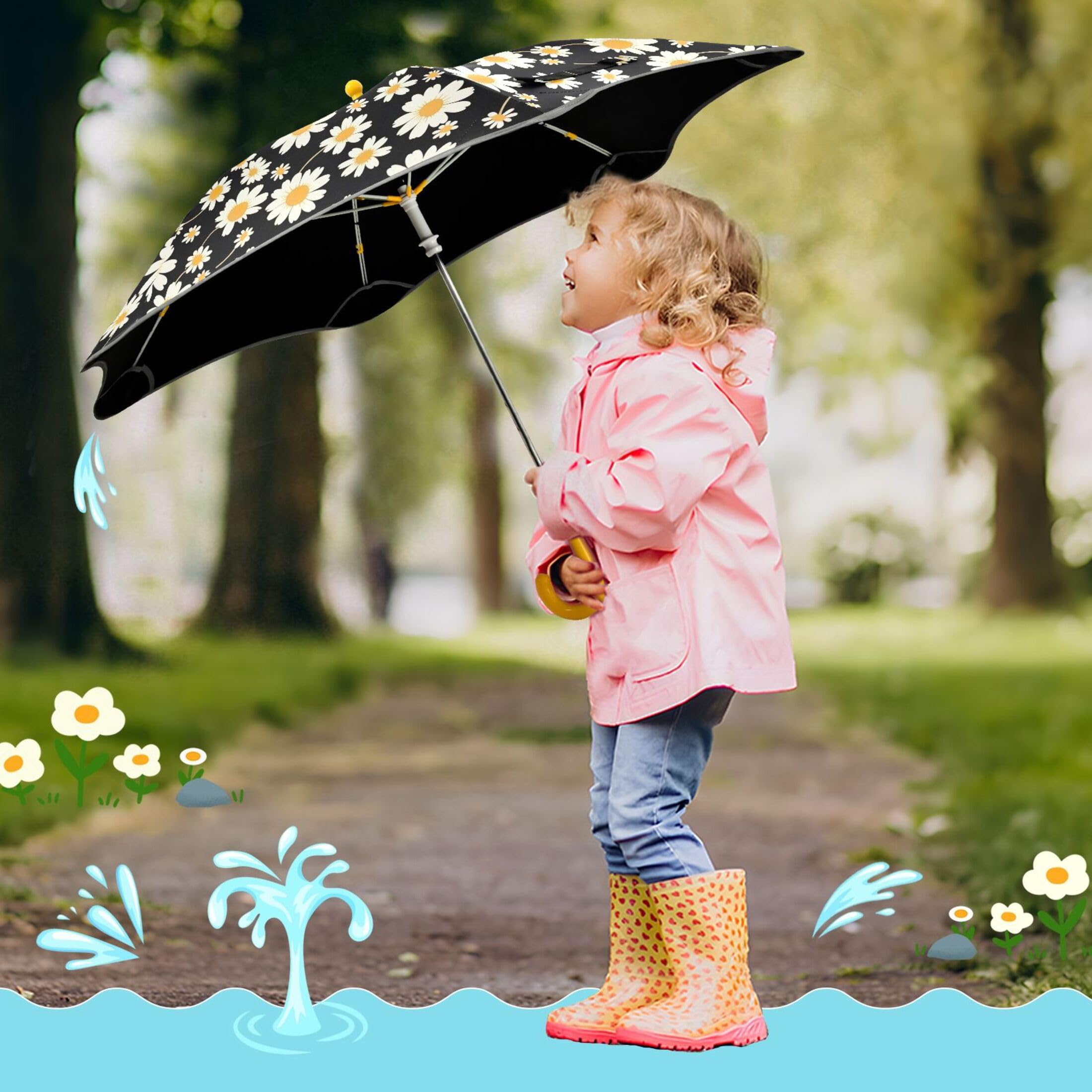 Ombrello carino con margherite per bambini, facile da aprire e chiudere, ombrello UV per bambini, Margherite carine, Taglia unica