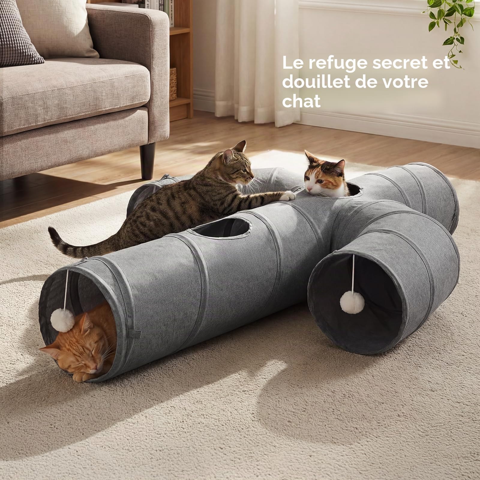 Ownpets Tunnel pour chat en forme de cactus avec tissu Oxford robuste, pliable et résistant à la déchirure, avec plusieurs sorties, boule suspendue et baguette teaser, 25 cm de diamètre