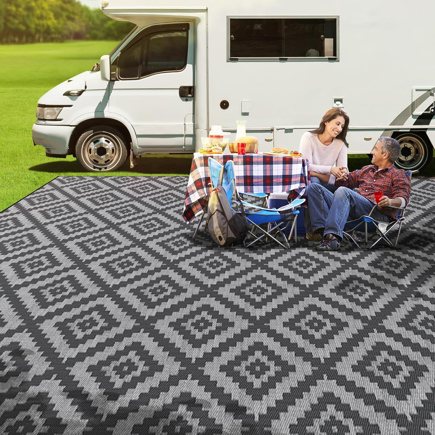 Outdoor Camping Rug Waterproof 9x18FT, Large Reversible