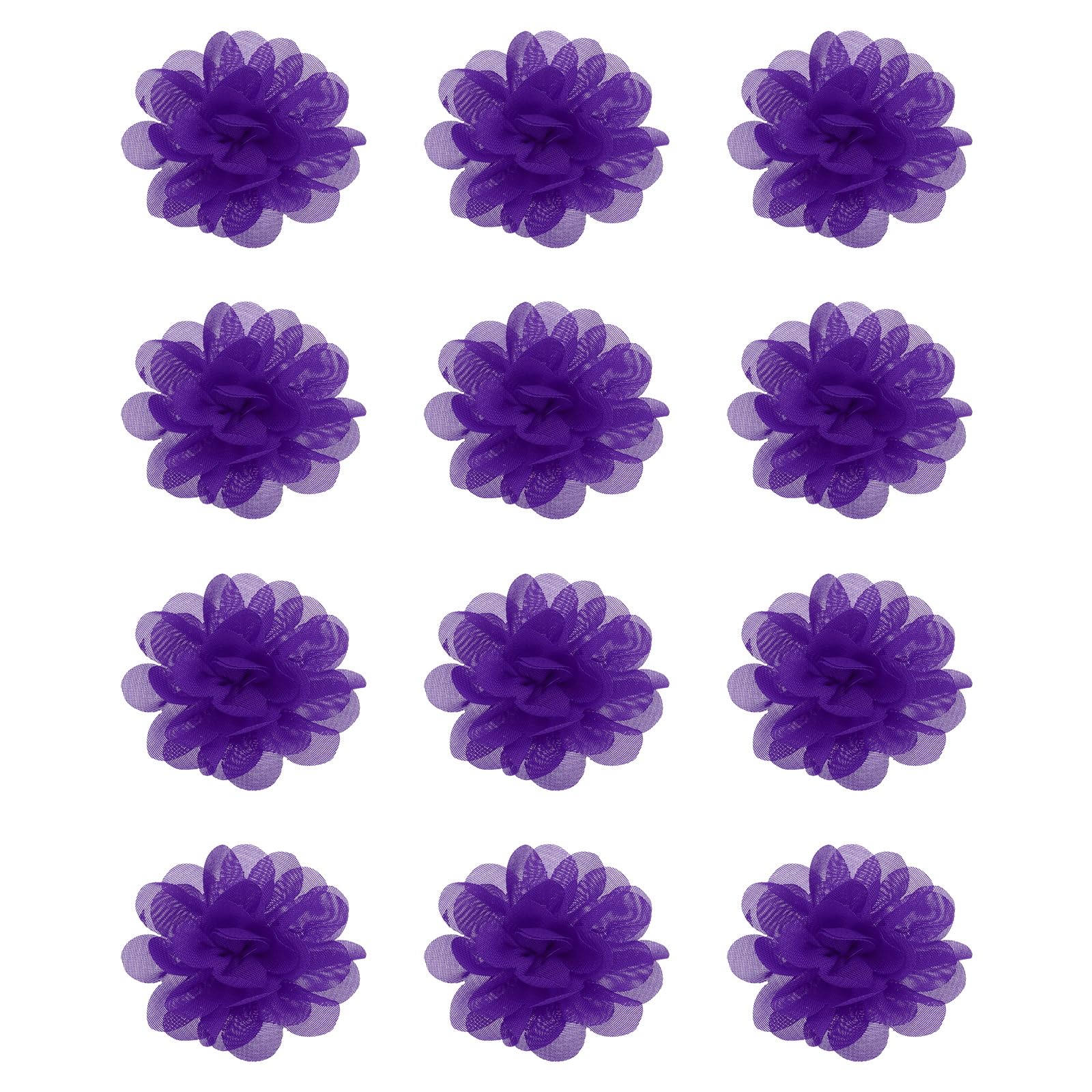 PATIKIL Chiffon Flowers, 12Pcs 2" Sewing Fabric Flower Appliques Embellishments for DIY Crafts Clothing Headbands Wedding Party Decoration, Dark Purple