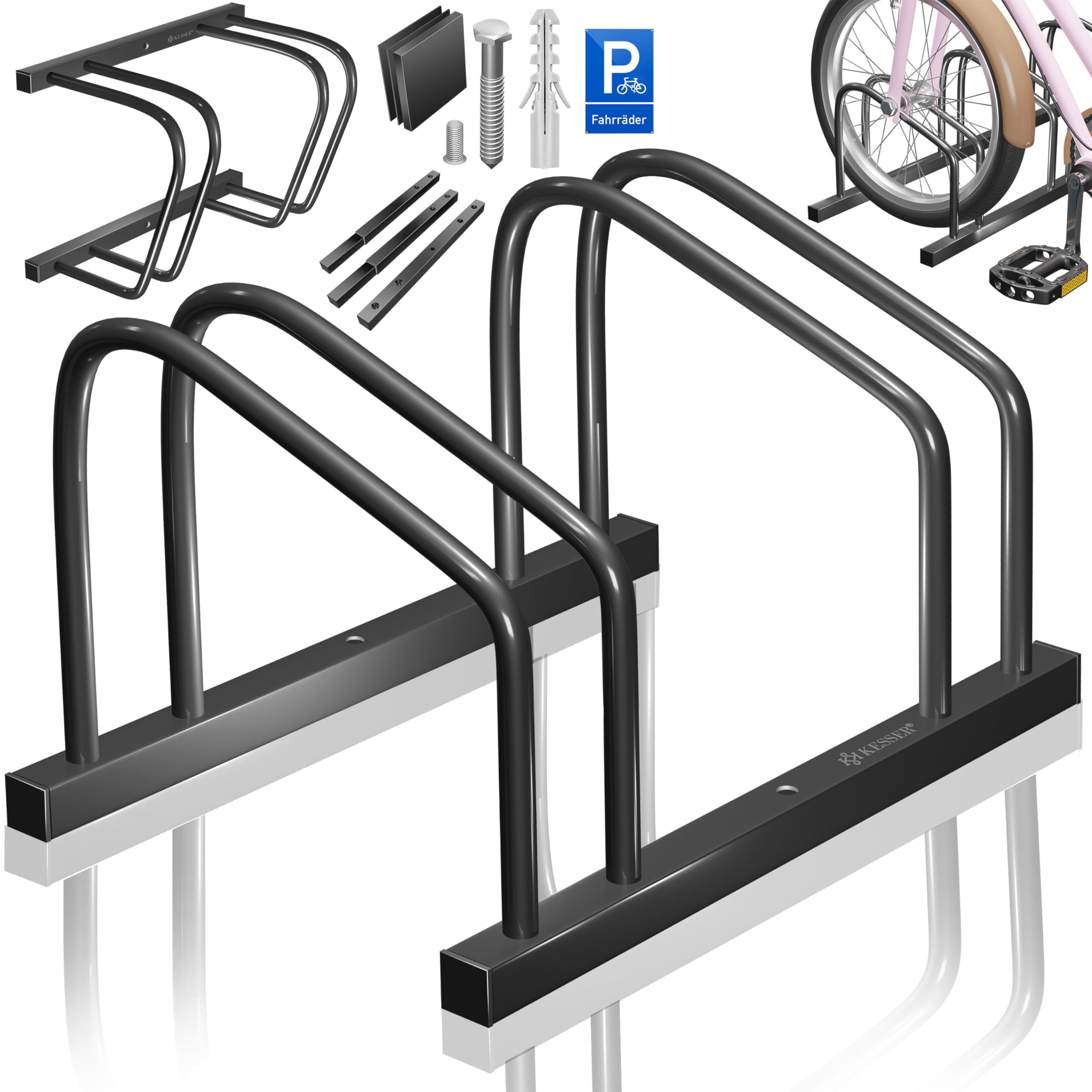 KESSER® Fahrradständer für 2 Fahrräder inkl. Parkschild | Mehrfachständer mit 37cm Radabstand für 30-65mm Reifenbreite