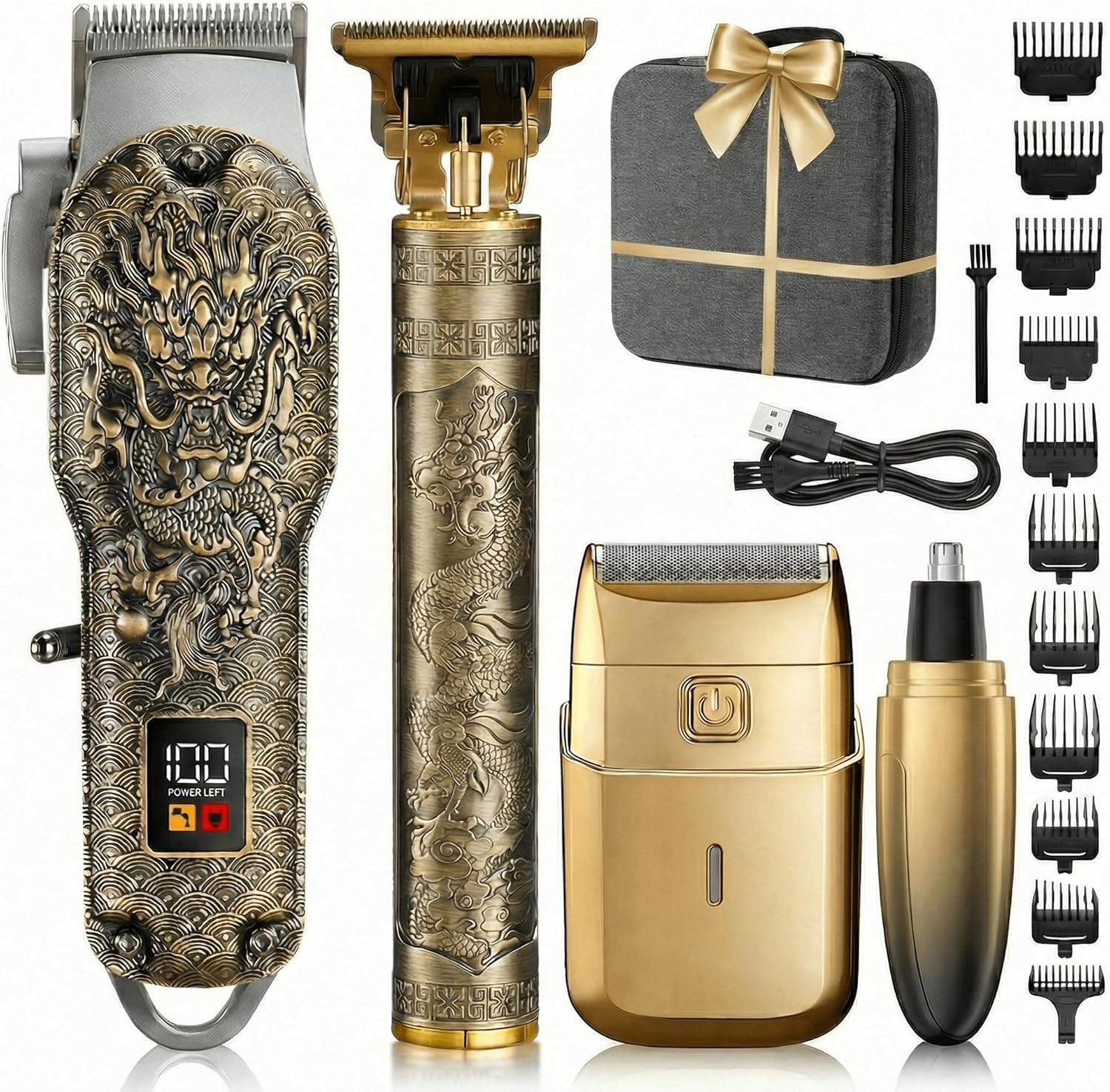 Professional Hair Clippers for Men, Cordless Barber Trimmer Set with Replaceable Heads, Hair Clippers Set for Men, Water Resistant Shaver Beard Trimmer Grooming Kit