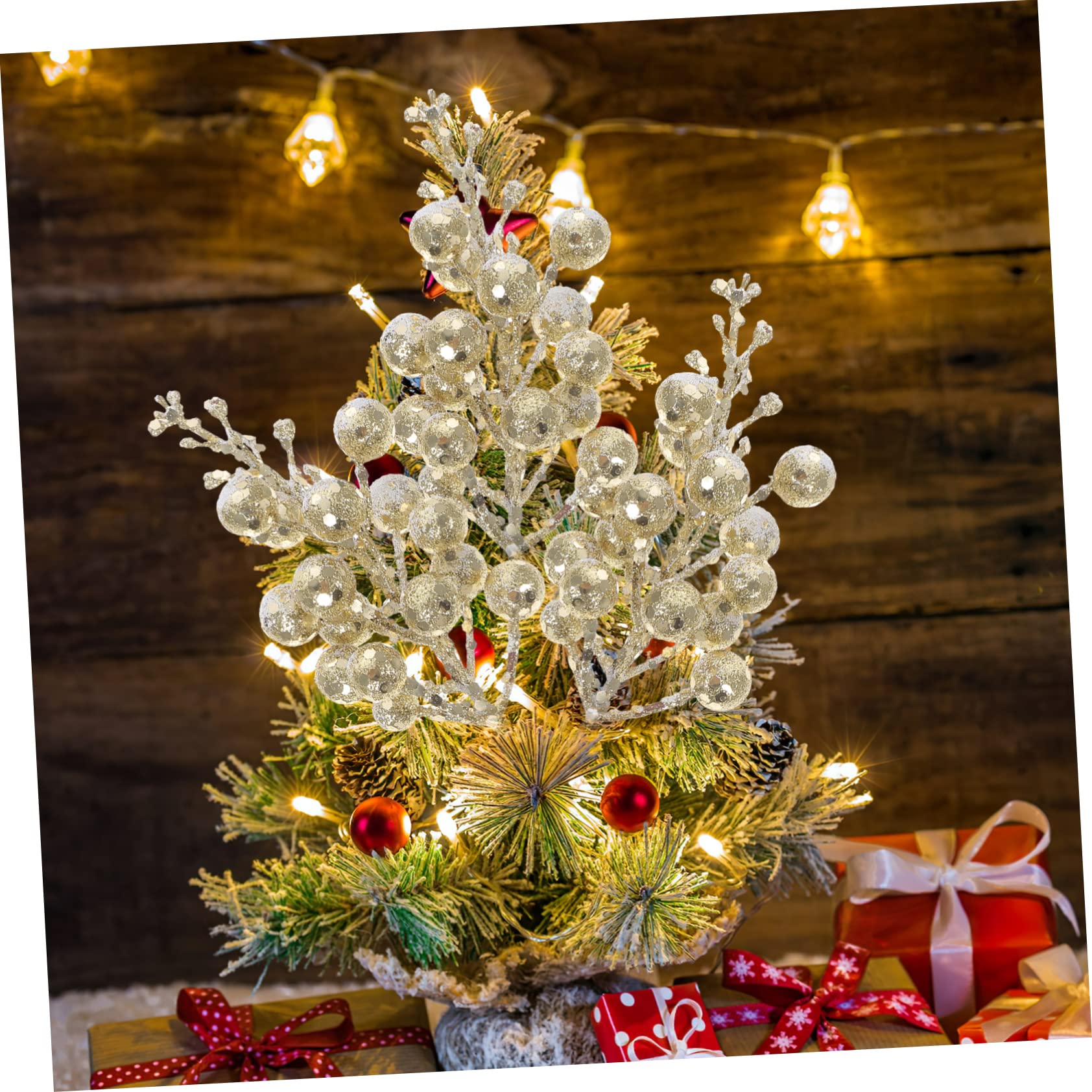 Zerodeko 40 Pièces Imitation De Baies De Noël Pics De Baies pour Sapin De Noel Cueillette De Baies Sapin De Noël Pics De Baies Scintillantes Tiges De Houx Artificielles Mousse Golden