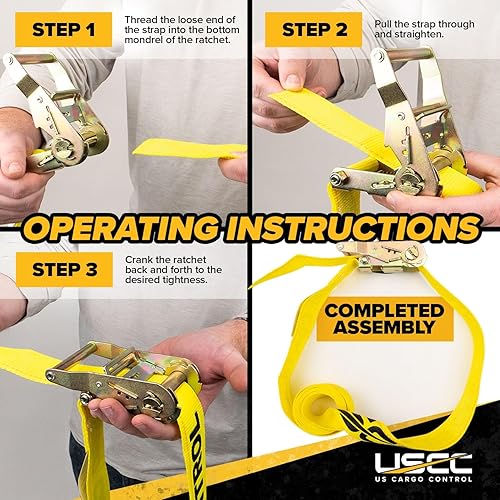 Miniatura 5 de US Cargo Control, Correas de trinquete sin fin, 2 pulgadas de ancho x 10 pies de largo, correas de trinquete amarillas, amarre de trinquete de mango