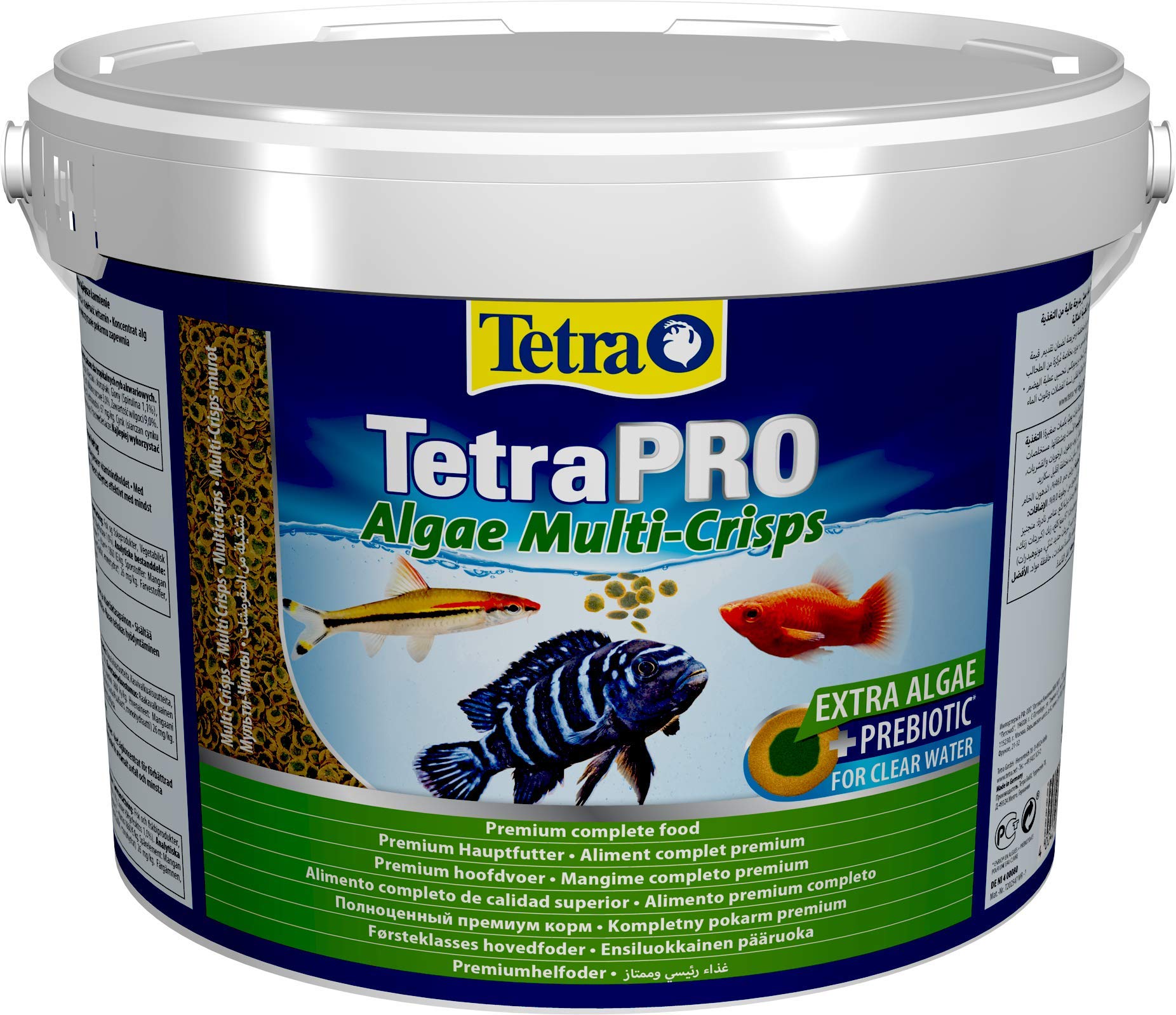 Tetra Pro Algae Multi-Crisps - Alimento completo con un valor nutritivo óptimo, concentrado de algas adicional favorece la resistencia de los peces, cubo de 10 l