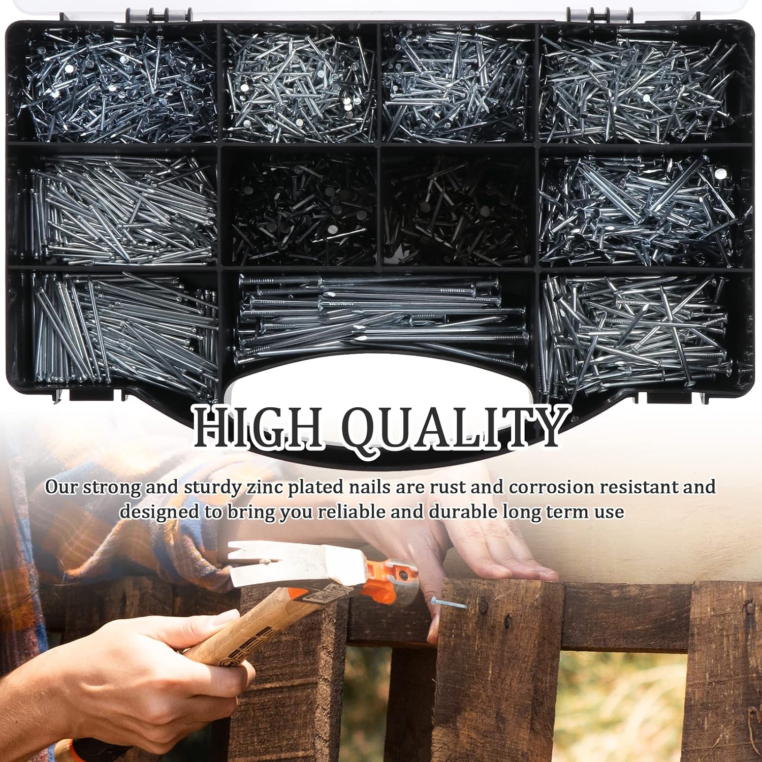 2510PCS Nails Assortment Kit, Galvanized Nails Set with Storage Case - Including Brad Head, Flat Head & Studs for Hanging Wall Art Decor, Picture Frame, Masonry, Woodwork, Decor