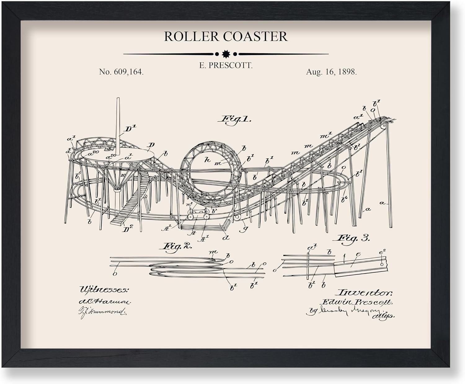 Poster Master Roller Coaster Blueprint Poster - Loop the Loop Coney Island Patent Print - Amusement Ride Art - Railroad Tack Design - Train Design - Office or Kid's Room Decor - 8x10 UNFRAMED