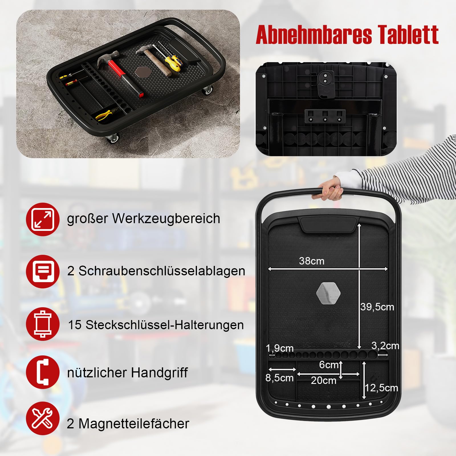 COSTWAY Stół narzędziowy 2 w 1, zwijany, stół roboczy z regulacją wysokości, ze zdejmowaną komorą, mechaniczny wózek narzędziowy do garażu, warsztatu, warsztatu, warsztatu, naprawy, obciążenie do 60