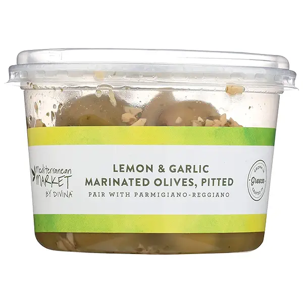 MEDITERRANEAN MARKET BY DIVINA Pitted Marinated Lemon Garlic Olives, 8.1 OZ 8