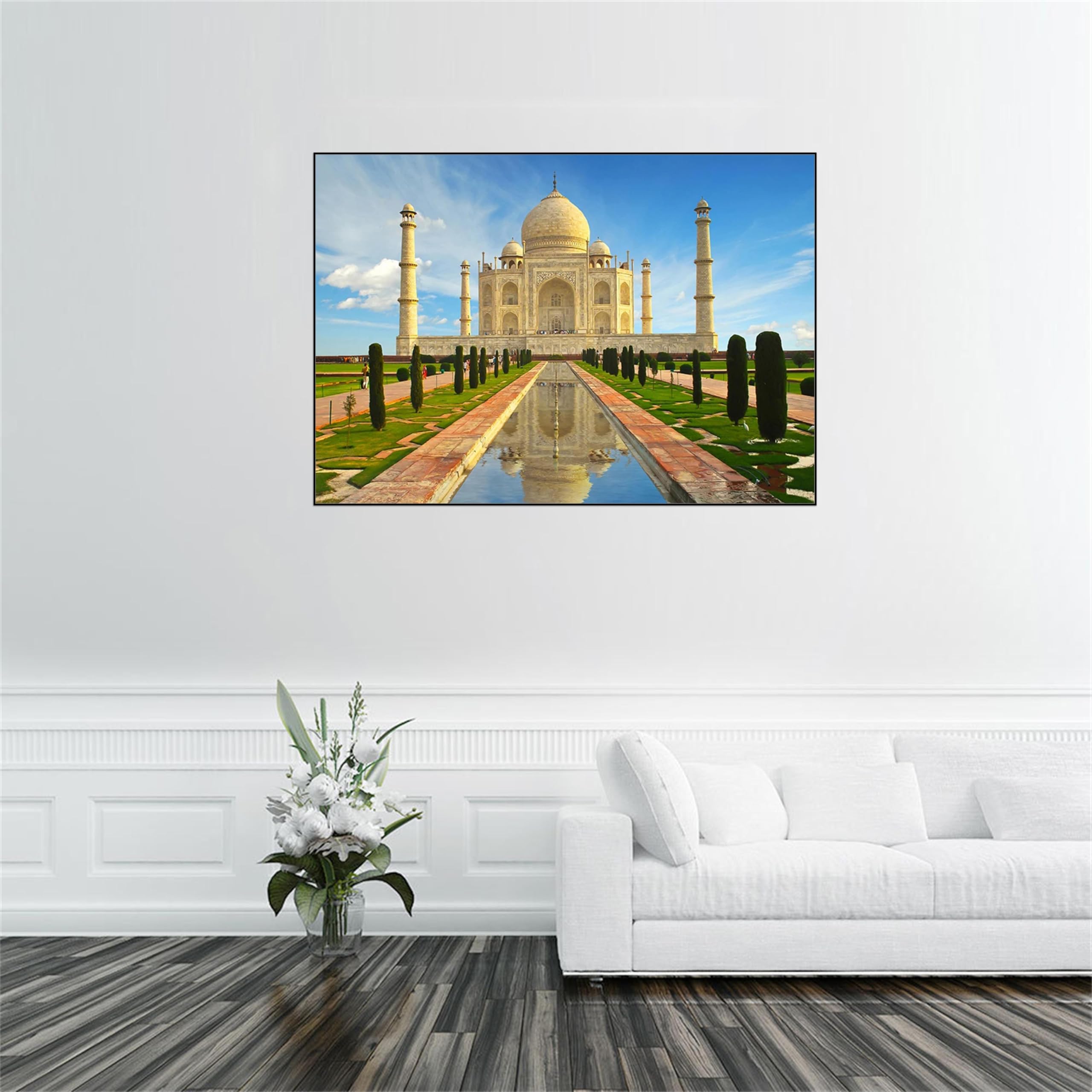 Stadt Leinwandbild Landschaftsbilder-Panorama Bild auf Leinwand-Gebäude Tempel-Schwarzer Rahmen Wandbilder für Wohnzimmer 50x70cm-19x27in