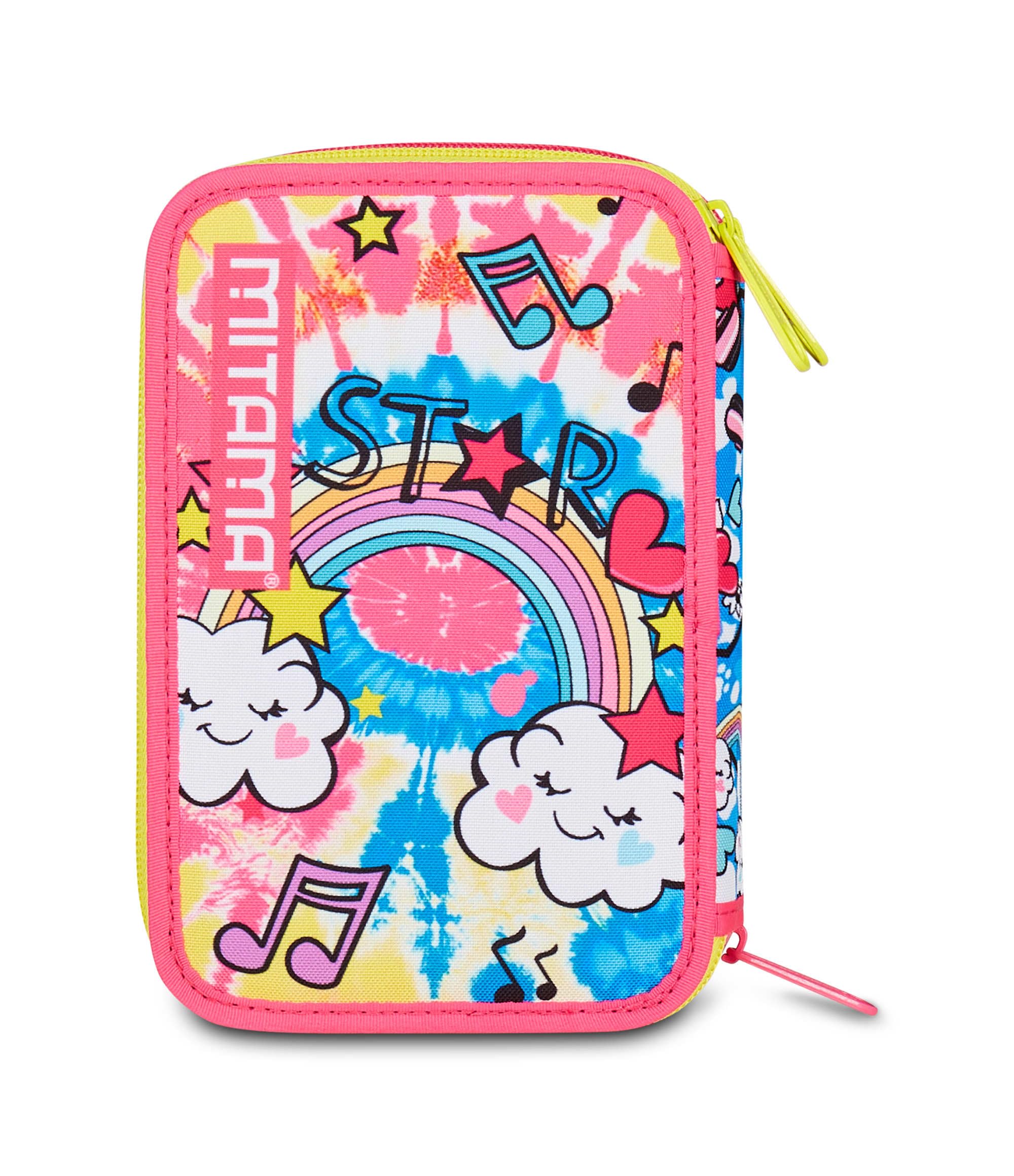 Mitama - Estuche Escolar con 3 Compartimentos, Triple CATROCK, Contenido de 47 Piezas, con lápices, marcadores, portabolígrafos de Escuela Primaria niña, Fucsia, Moderno, Fucsia, Moderno