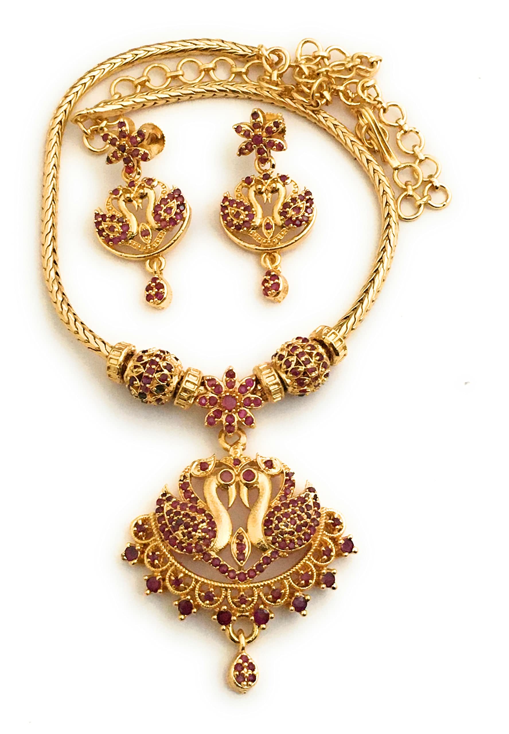 SasitrendsOne Gram Gold Plated Traditional Peacock Designer Short Jewellery Set with Earrings for Women and Girls