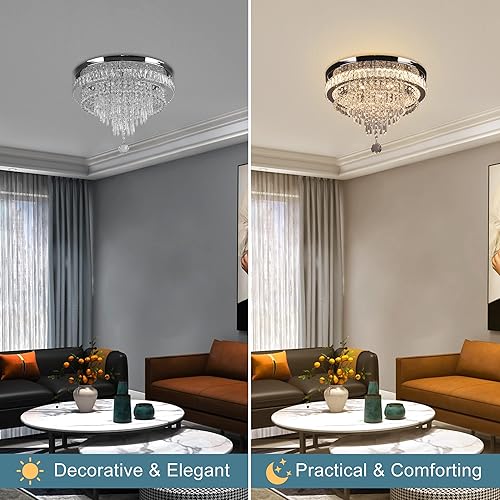 Miniatura 6 de FRIXCHUR Candelabros de cristal modernos de 19.7 pulgadas, lámpara de techo LED con control remoto, lámpara de araña para dormitorio, sala de estar,