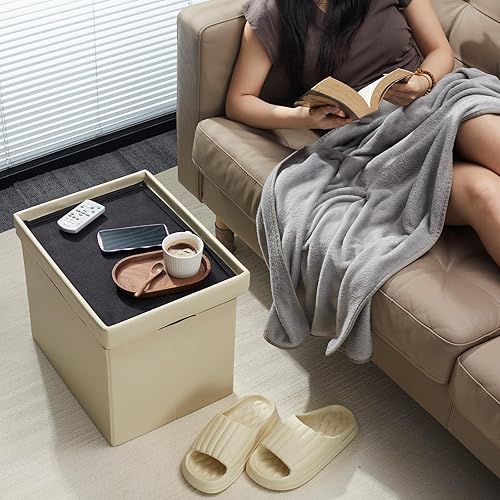 Miniatura 2 de AmasSmile Taburete plegable otomano de almacenamiento, banco de almacenamiento de cuero de 30 pulgadas, taburete otomano corto, almacenamiento de