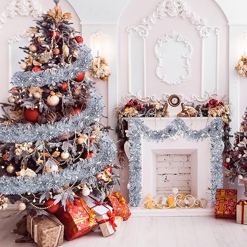 Miniatura 2 de Guirnalda de oropel de Navidad de 26.2 pies para fiesta de Navidad, guirnalda metálica con purpurina para árbol de Navidad, decoración para