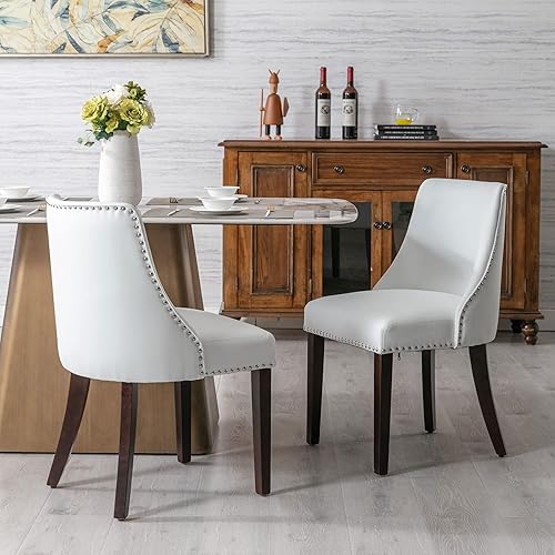 Miniatura 3 de Juego de 2 sillas de comedor modernas de mediados de siglo, tapizadas, de piel sintética, sillas auxiliares de madera para sala de estar, comedor,