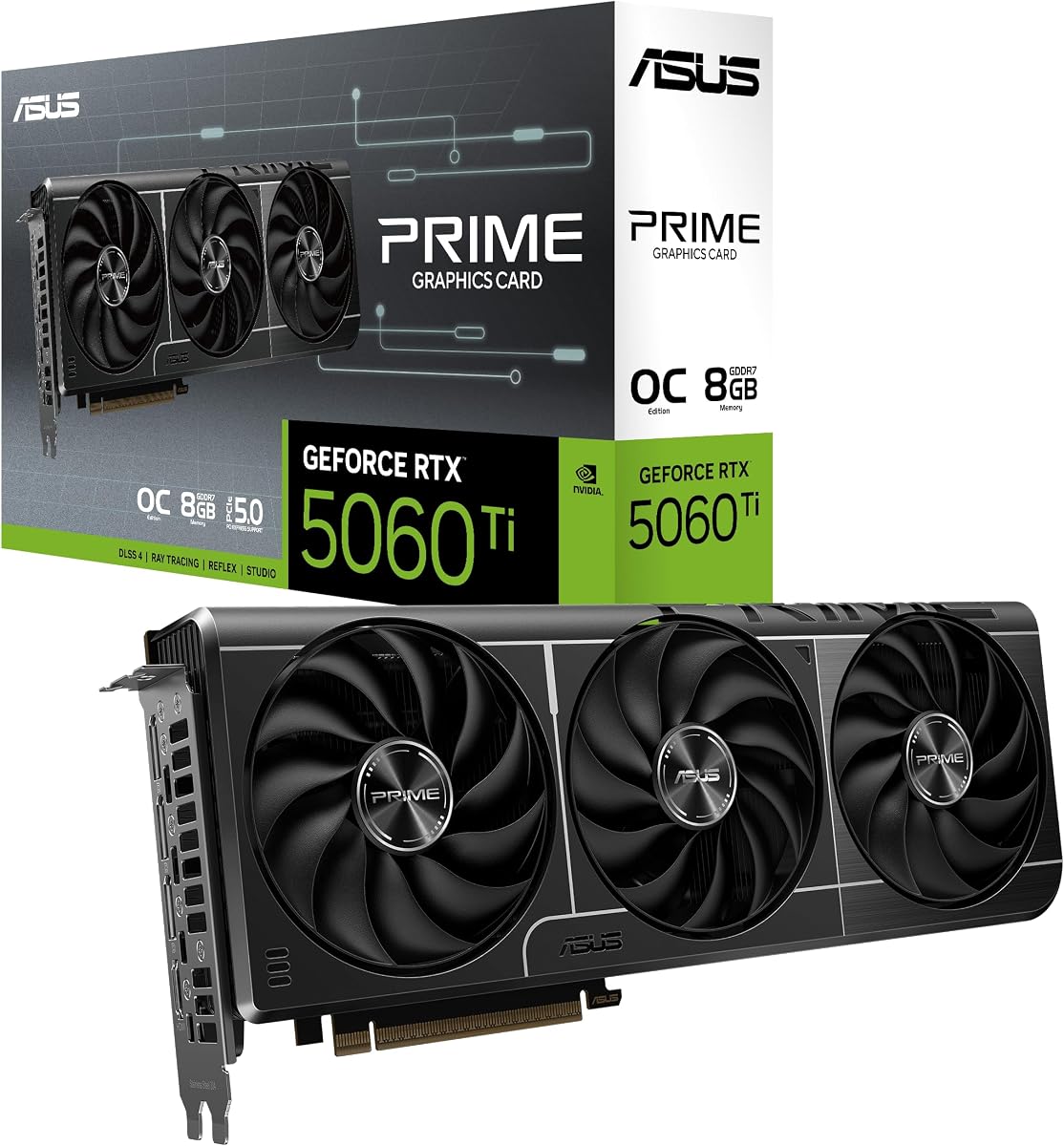 SFF-Ready Prime NVIDIA GeForce RTX™ 5060 Ti 8GB GDDR7 OC Edition Graphics Card (PCIe® 5.0, 8GB GDDR7, HDMI®/DP 2.1, 2.5-Slot, Axial-tech Fans, Dual BIOS), 3 Year Warranty