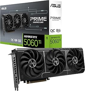 ASUS Prime NVIDIA GeForce RTX 5060 Ti OC Edition, 8GB GDDR7, 128 Bit, PCIe 5.0, 3 Axial-Tech Fans, 1 HDMI 2.1, 3 DisplayPo…