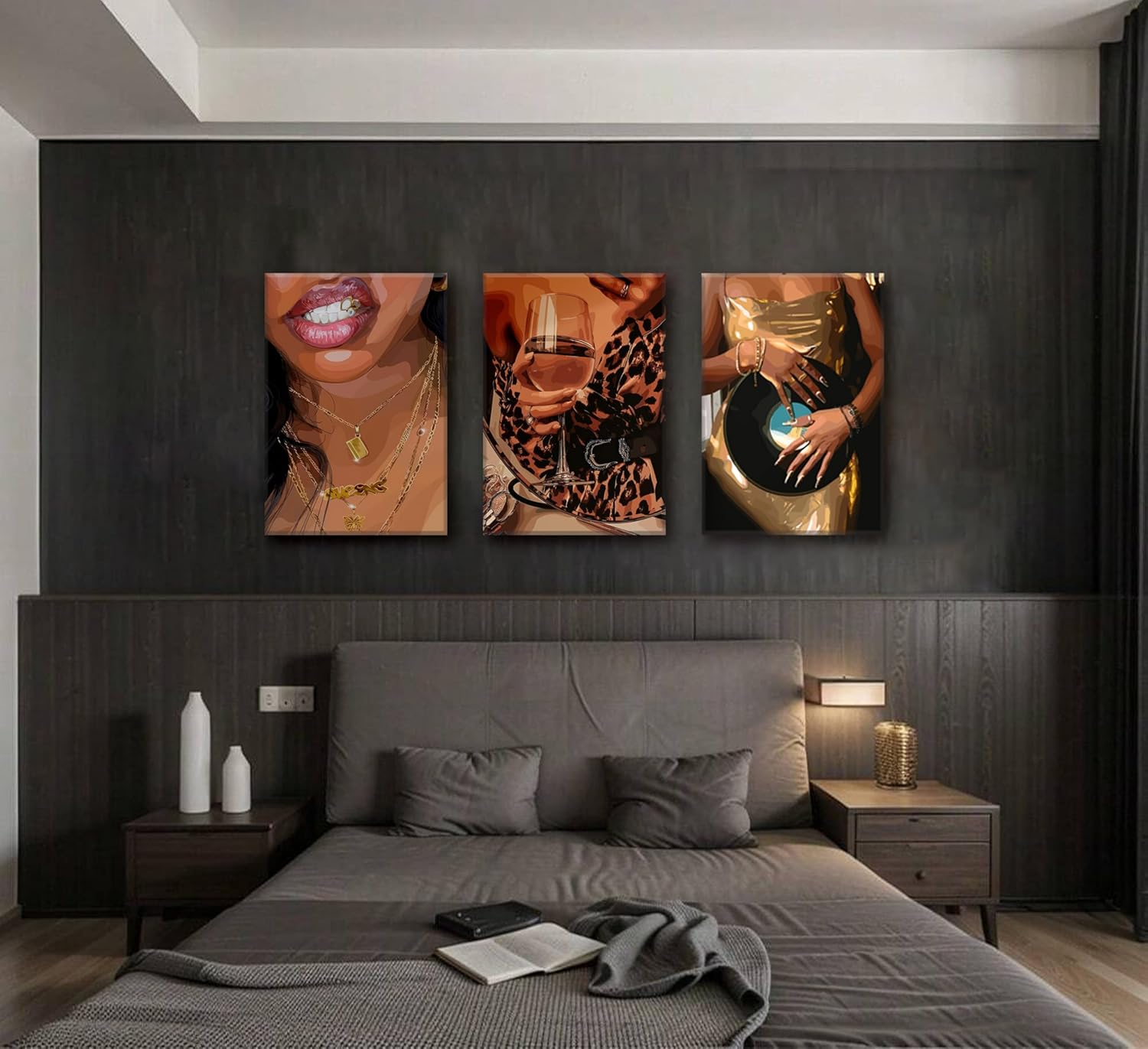 3 Pcs Black Woman Canvas Wall Art Fashion African American Women Wall Decor Trendy Abstract Black Girl Poster Prints Artwork for Bedroom Living Room Office Home Decoration