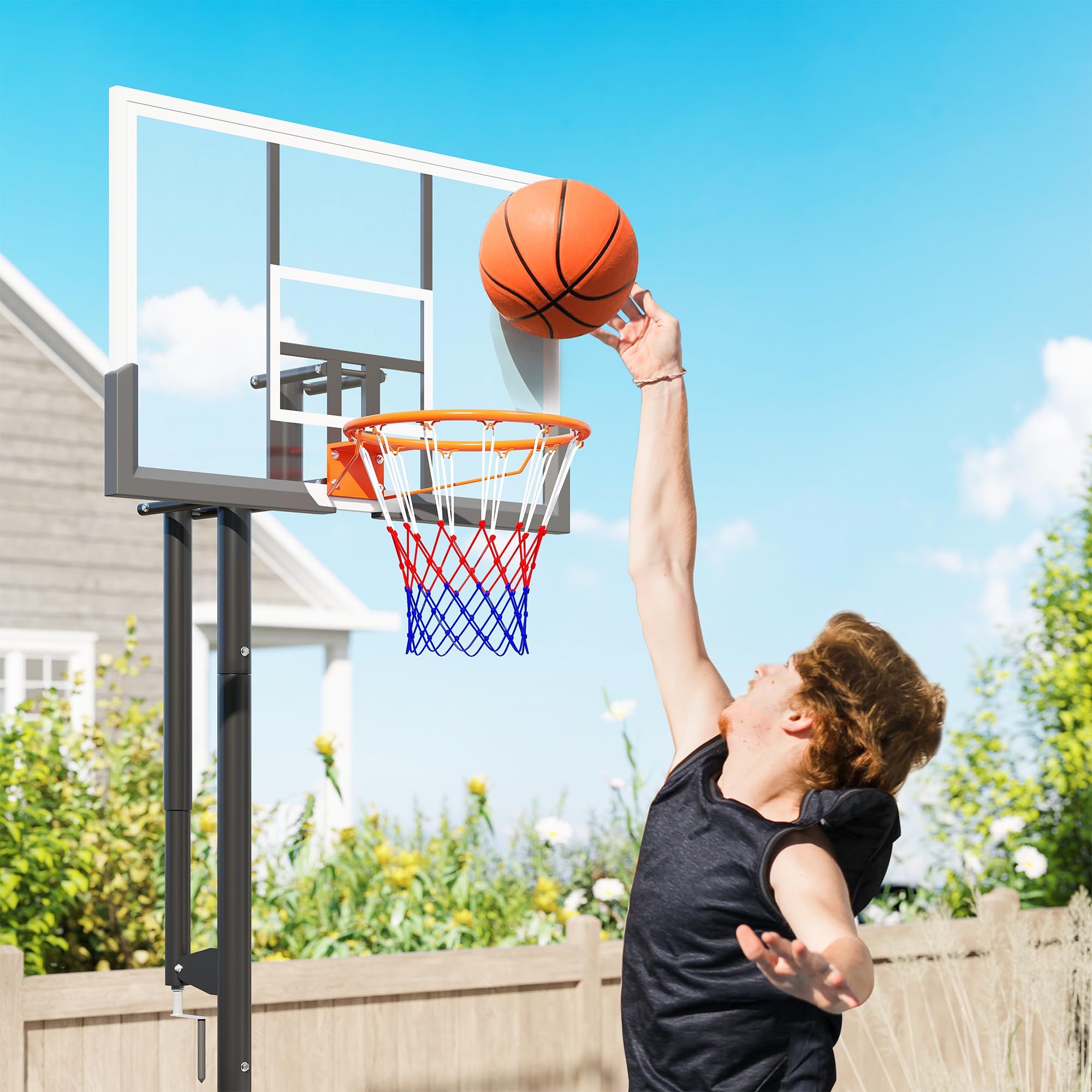 SPORTNOW Canasta de Baloncesto Exterior Altura Ajustable 230-305 cm Tablero Irrompible 120 cm Aro 48 cm