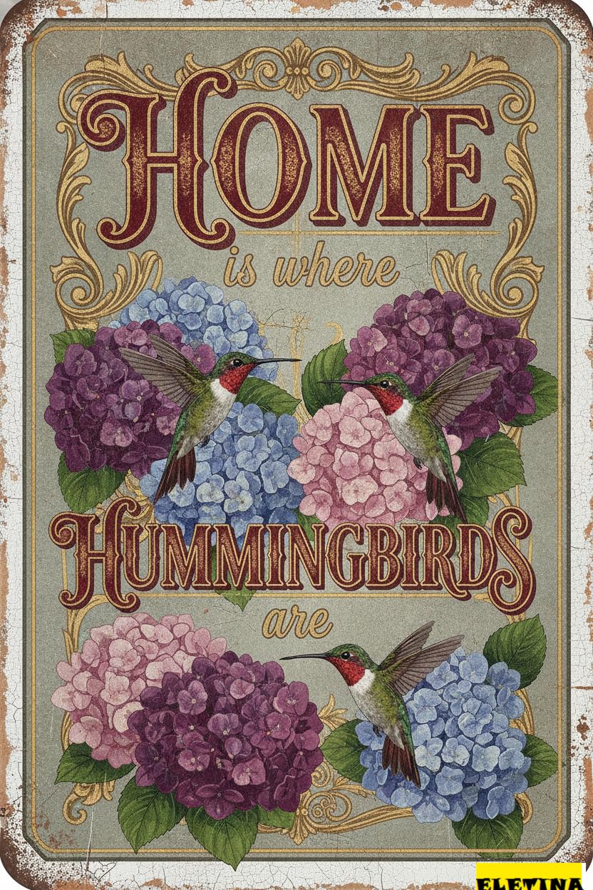 Home Is Where Hummingbirds Are Tin Sign, 8x12 Inch Decor
