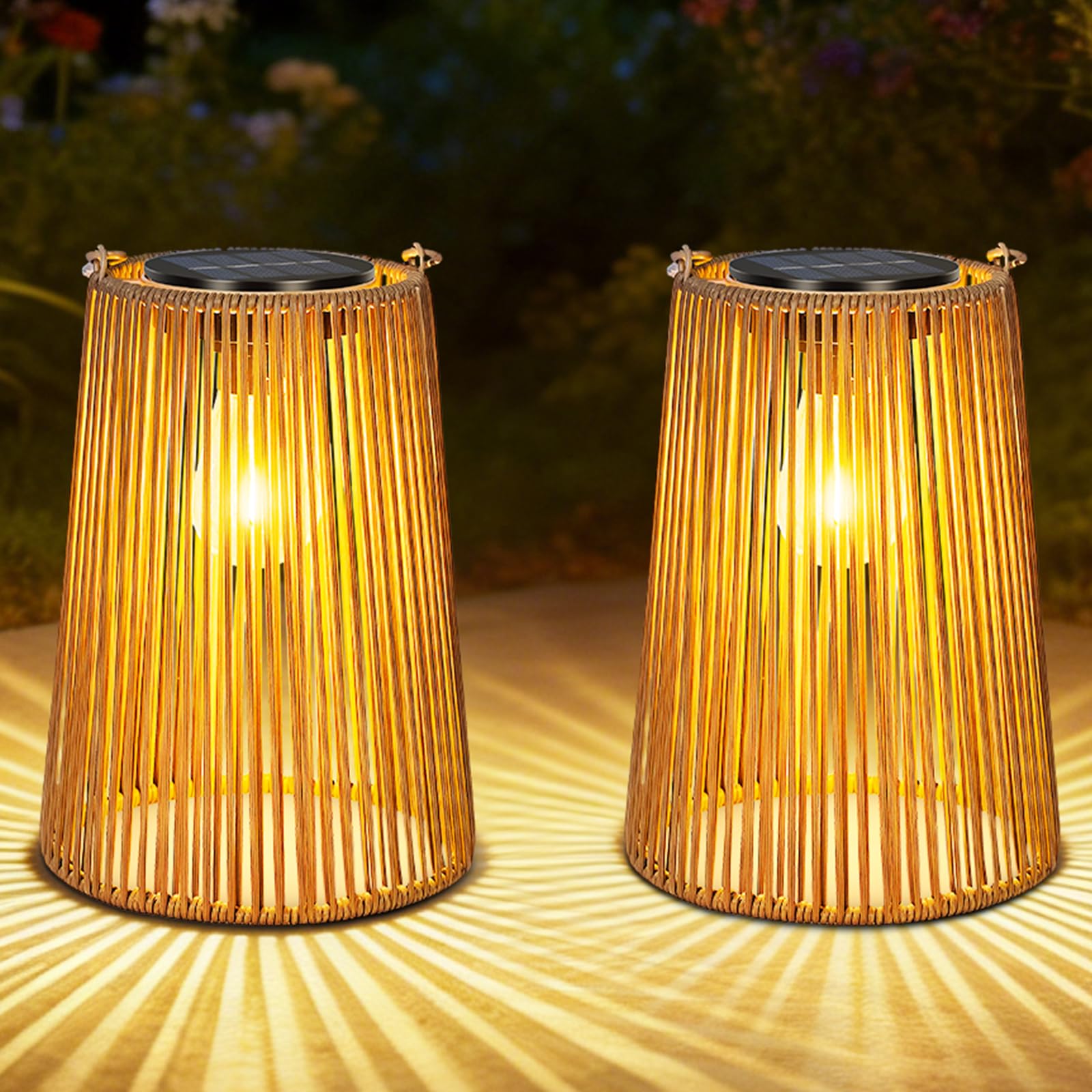 OUTONLIFE 2 Pack Solar Lanterns Outdoor Waterproof, Hanging Rattan Woven Solar Lights with Auto On/Off, Decorative Gifts for Garden, Yard, Patio, Tree, Porch, Lawn, Pathway & Outside Tabletop Decor