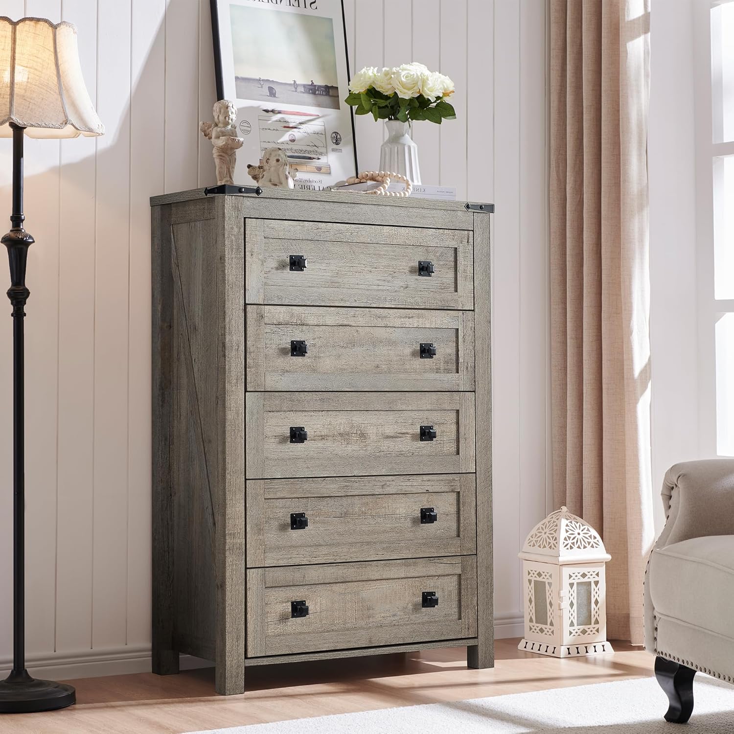 Amazon.com: T4TREAM Farmhouse 5 Drawers Dresser Chests for Bedroom
