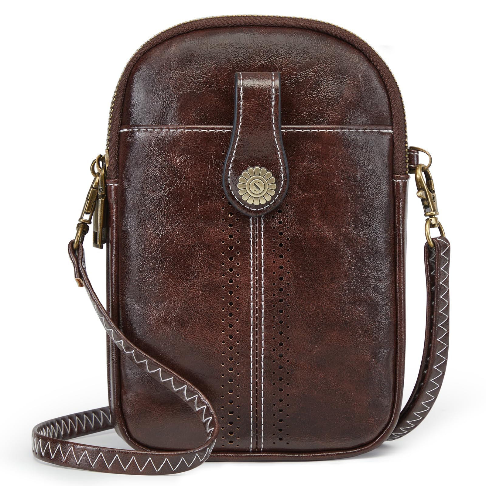 S-ZONE Small Crossbody Bags for Women Trendy RFID Blocking Cell Phone Purse Vegan Leather Shoulder Bag with Card Slots