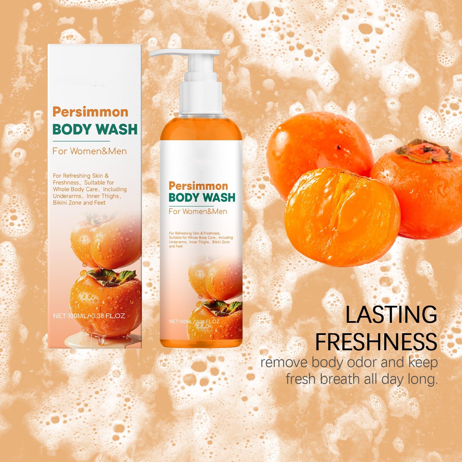 Mydło persimmon Bar Body Wash, naturalny zapach ciała, eliminuje starzenie się zapachów, dezodoryzuje i oczyszcza, delikatne czyszczenie, kontrola zapachu ciała, odświeżający ciało, długi (4 szt.)