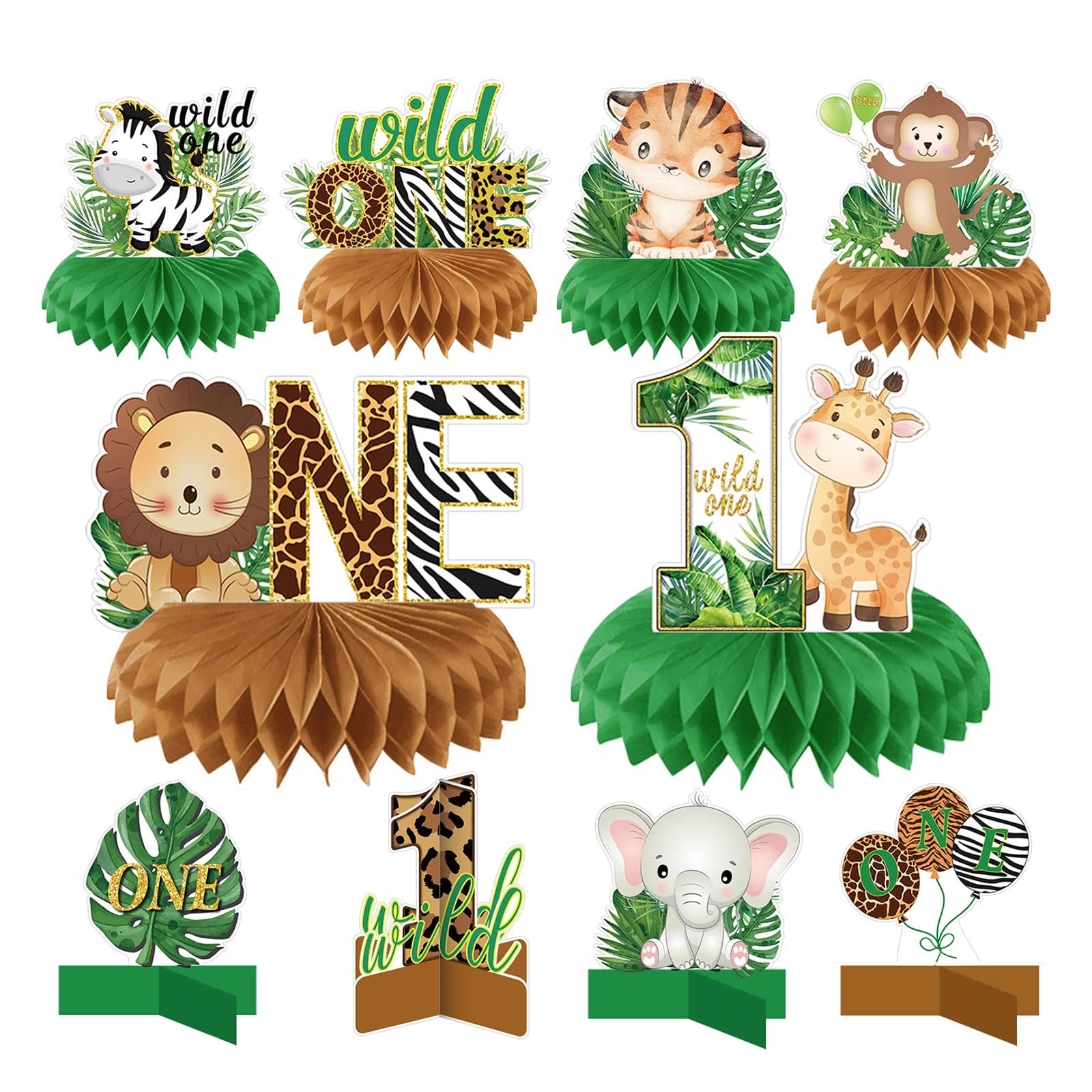 Bubaxuce 10 Pieces Wild One Honeycomb Table Decorations Birthday Party Adornments For Boys And Girls Safari Centerpieces For Tables 3D Double-Sided Baby Shower Accents