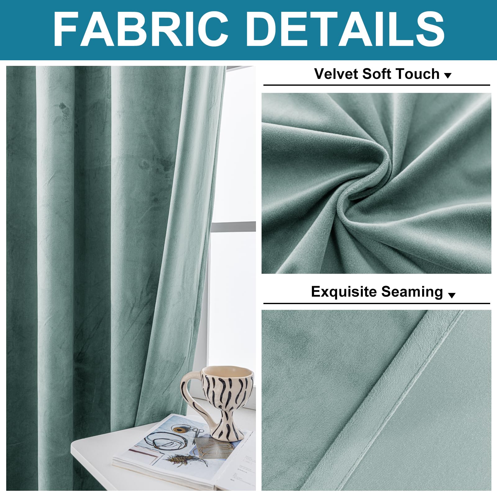 YSTELLAA Gardinen Samt 2er Set, 140×300 cm, Verdunklungsvorhänge Mit Ösen, Vorhang Blickdicht Wohnzimmer Modern, Thermovorhang Schlafzimmer, Schallschutz Vorhang, Blackout Curtain, Grün