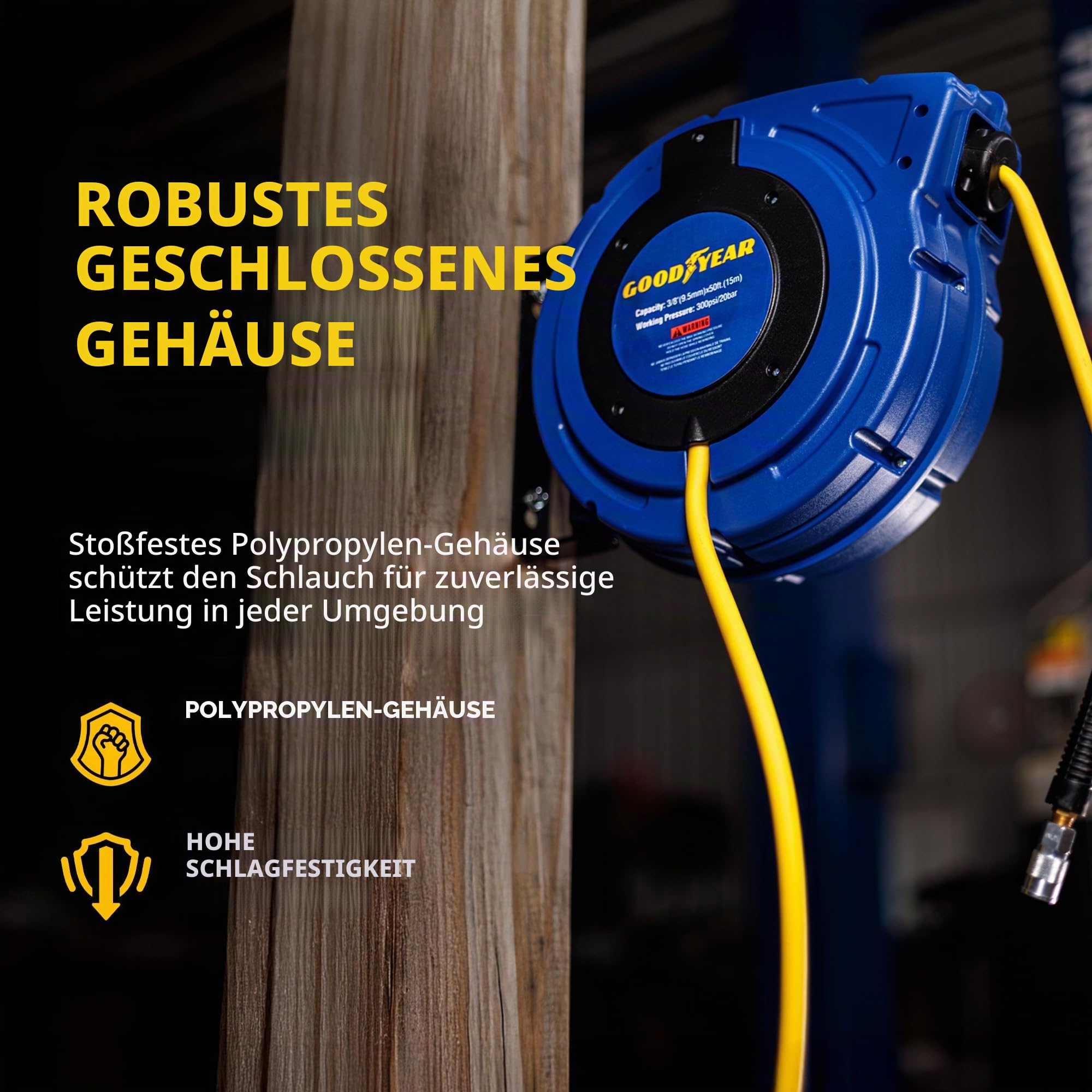 Goodyear 27527153g Enclosed einziehbare air Compressor/Wasser schlauchaufroller mit 3/8 in. x 50 ft. hybrid Polymer-Schlauch, max. 300psi