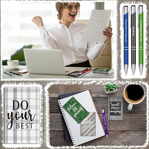 Miniatura 18 de Geyee 24 mini bolígrafos motivacionales, blocs de notas inspiradores, regalos de agradecimiento a granel, diarios pequeños, juego de bolígrafos