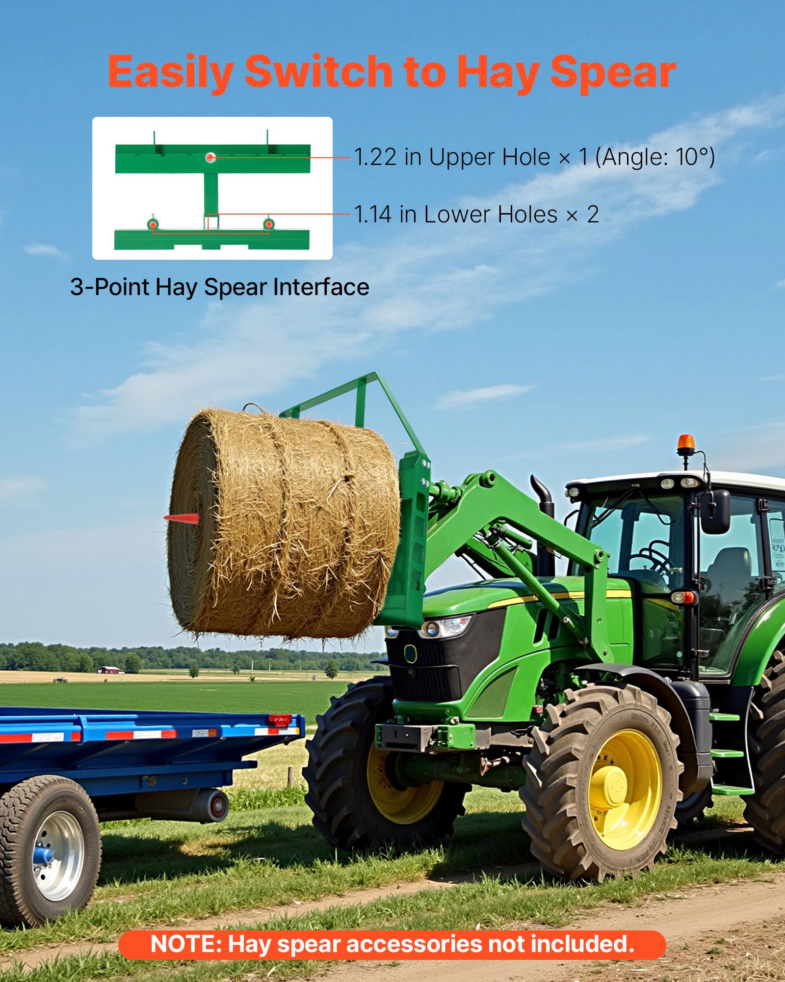 VEVOR Kompaktlader, 1814 kg, 1270 x150x752 mm Palettengabelrahmenaufsätze mit 50,8 mm Anhängerkupplung & Speerhülsen, passend für John Deere Lader mit Schnellbefestigung, nur Rahmen