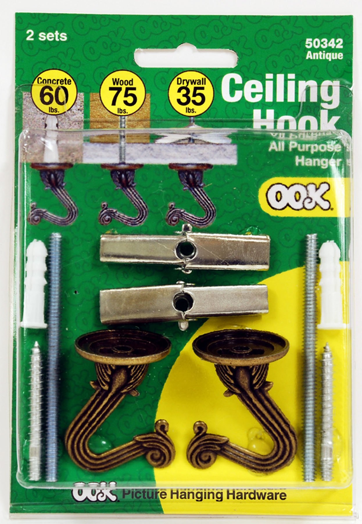 Heavy Duty Swag Hooks - 2 Pack Antique Brass Ceiling & Wall Hooks For Hanging Plants, Lights & More - View #2