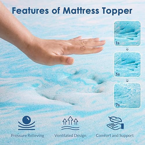 Miniatura 3 de Cubrecolchón de espuma viscoelástica de gel de 2 pulgadas para cama de tamaño individual, certificado CertiPUR-US, color azul