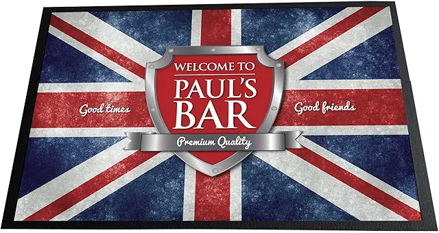 Gepersonaliseerde deurmat met Union Jack en bar naam - 60x40cm