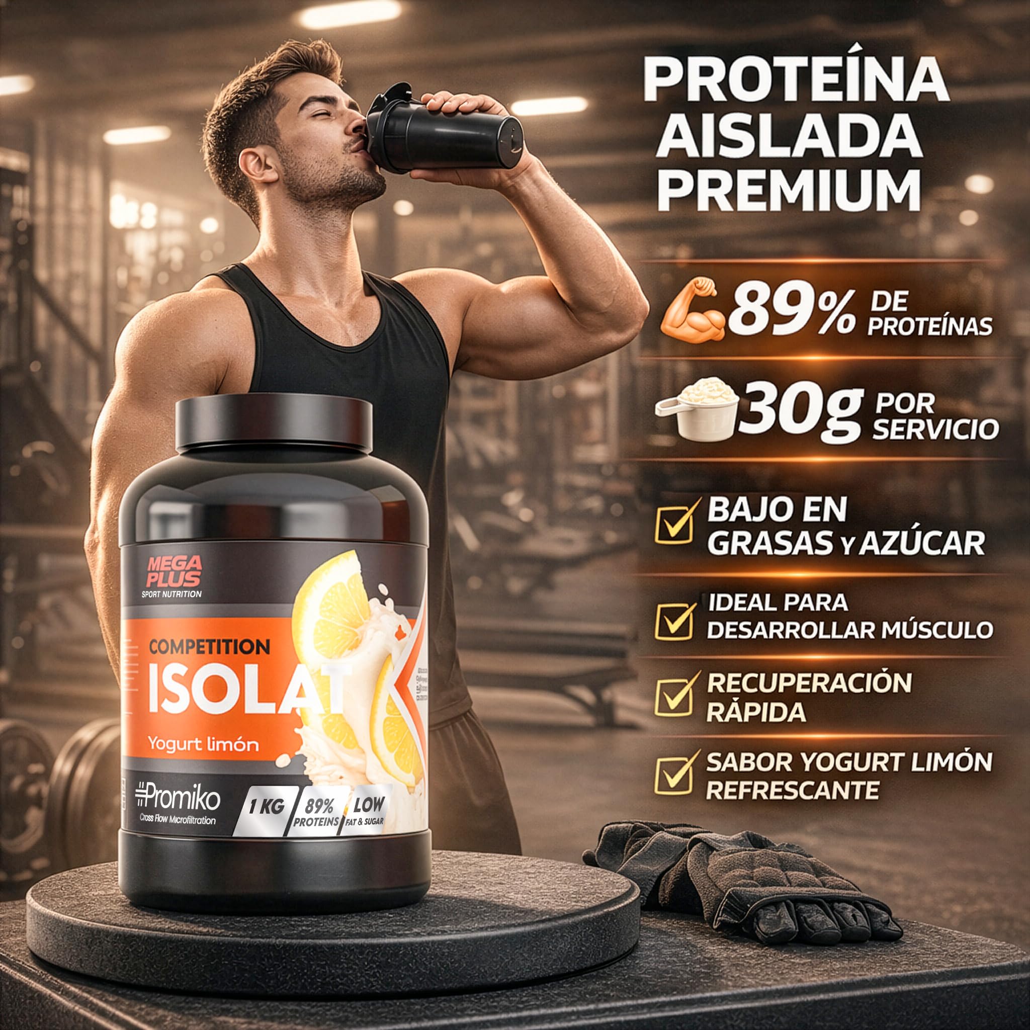 Białko - Isolate Competition - Mega Plus - CFM - Czyste białko w proszku - Isolate 100% - Promiko, białko zawodowe dla elitarnych sportowców (jogurt cytrynowy, 1 kg)
